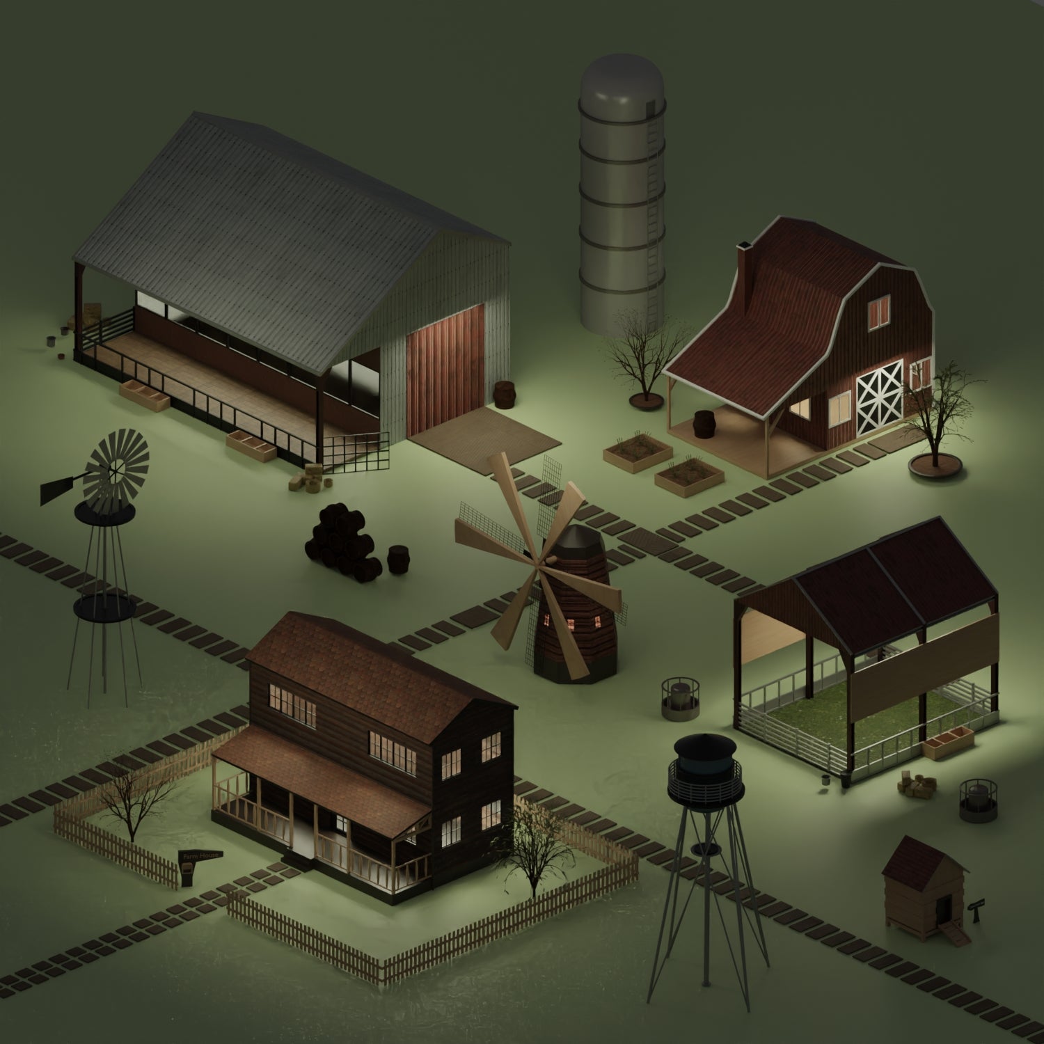 3D Model Farm Buildings PNG - Toffu Co