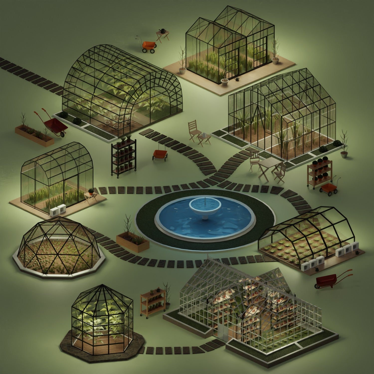 3D Model Greenhouses PNG - Toffu Co