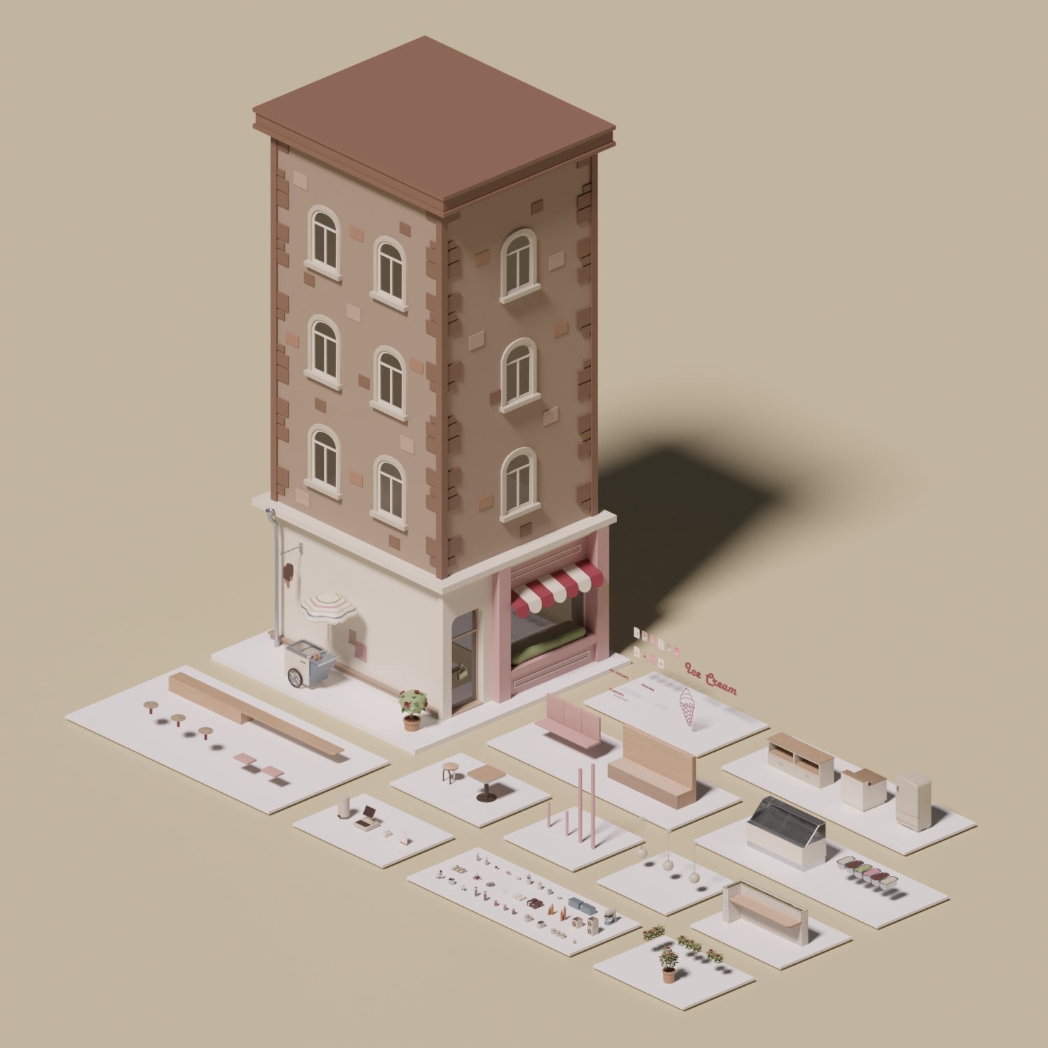 3D Model Ice Cream Parlor PNG - Toffu Co
