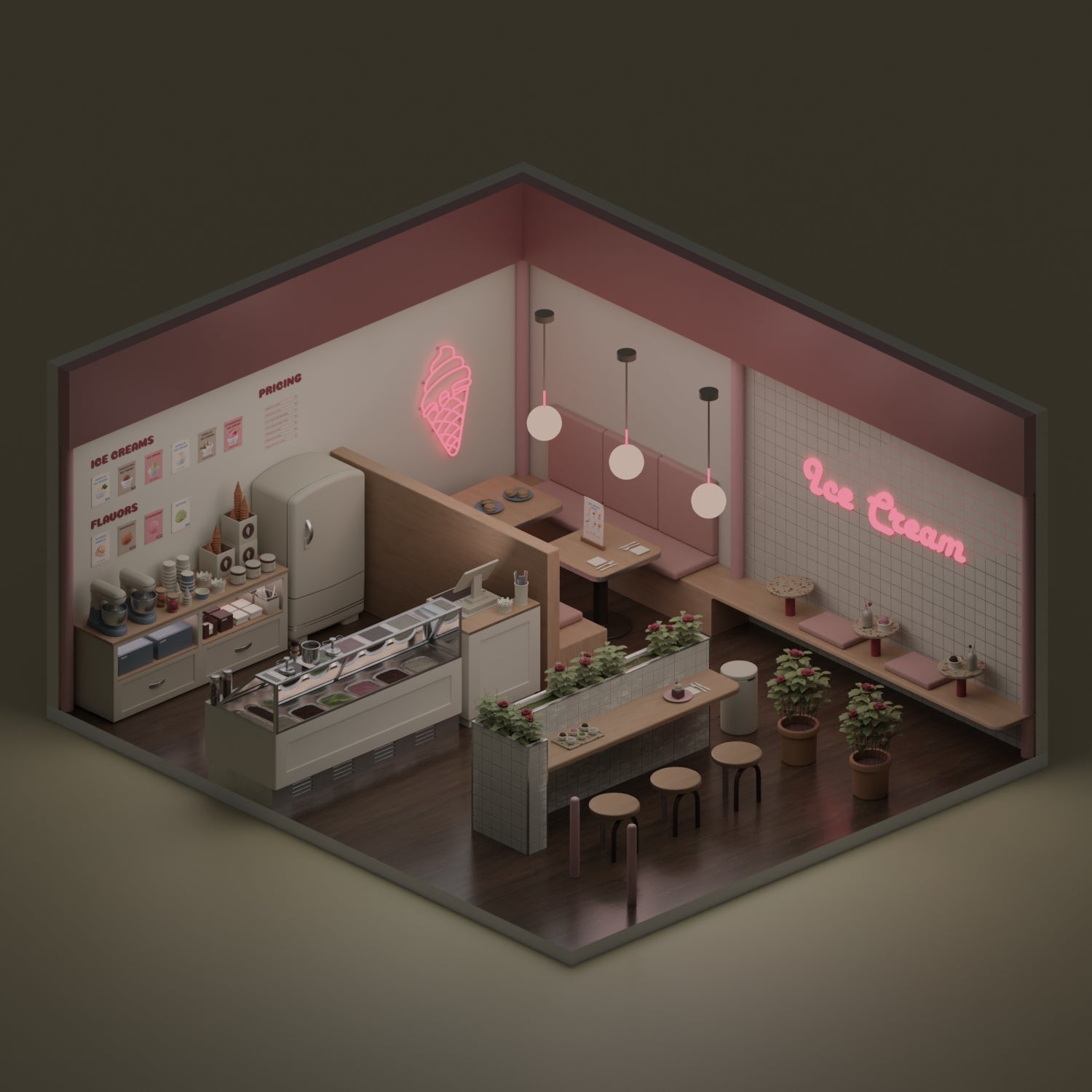 3D Model Ice Cream Parlor PNG - Toffu Co
