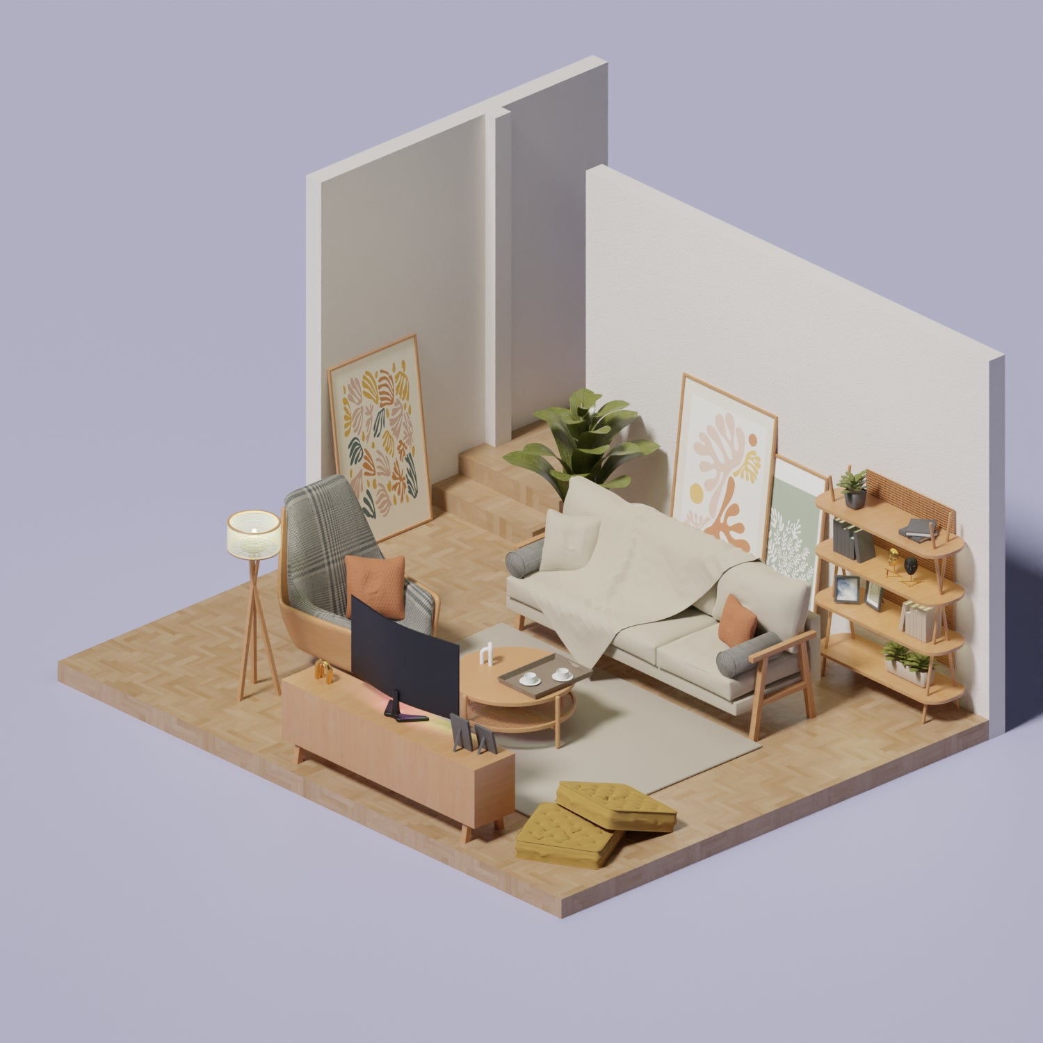 3D Model Living Room 3 PNG - Toffu Co