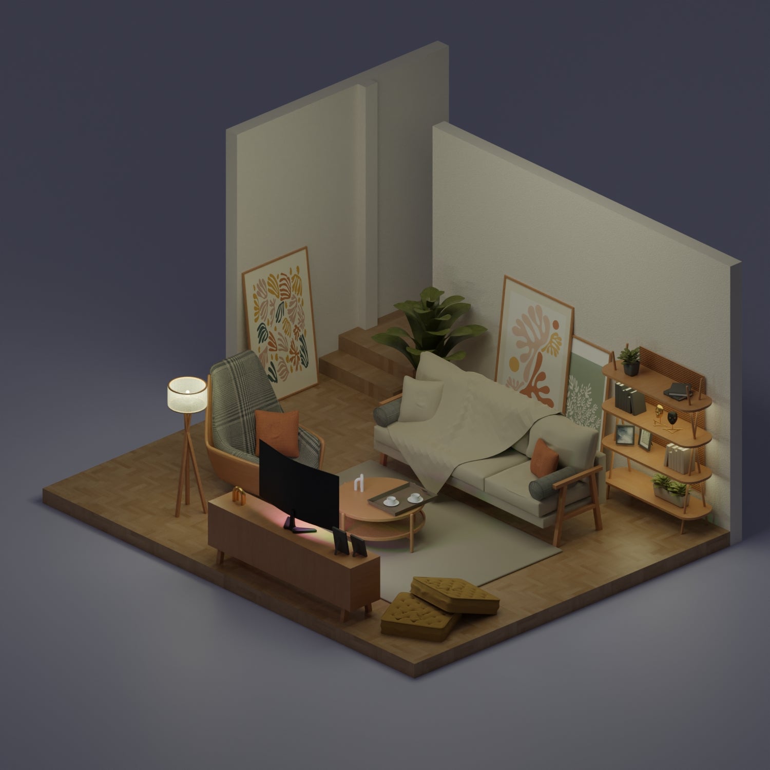 3D Model Living Room 3 PNG - Toffu Co