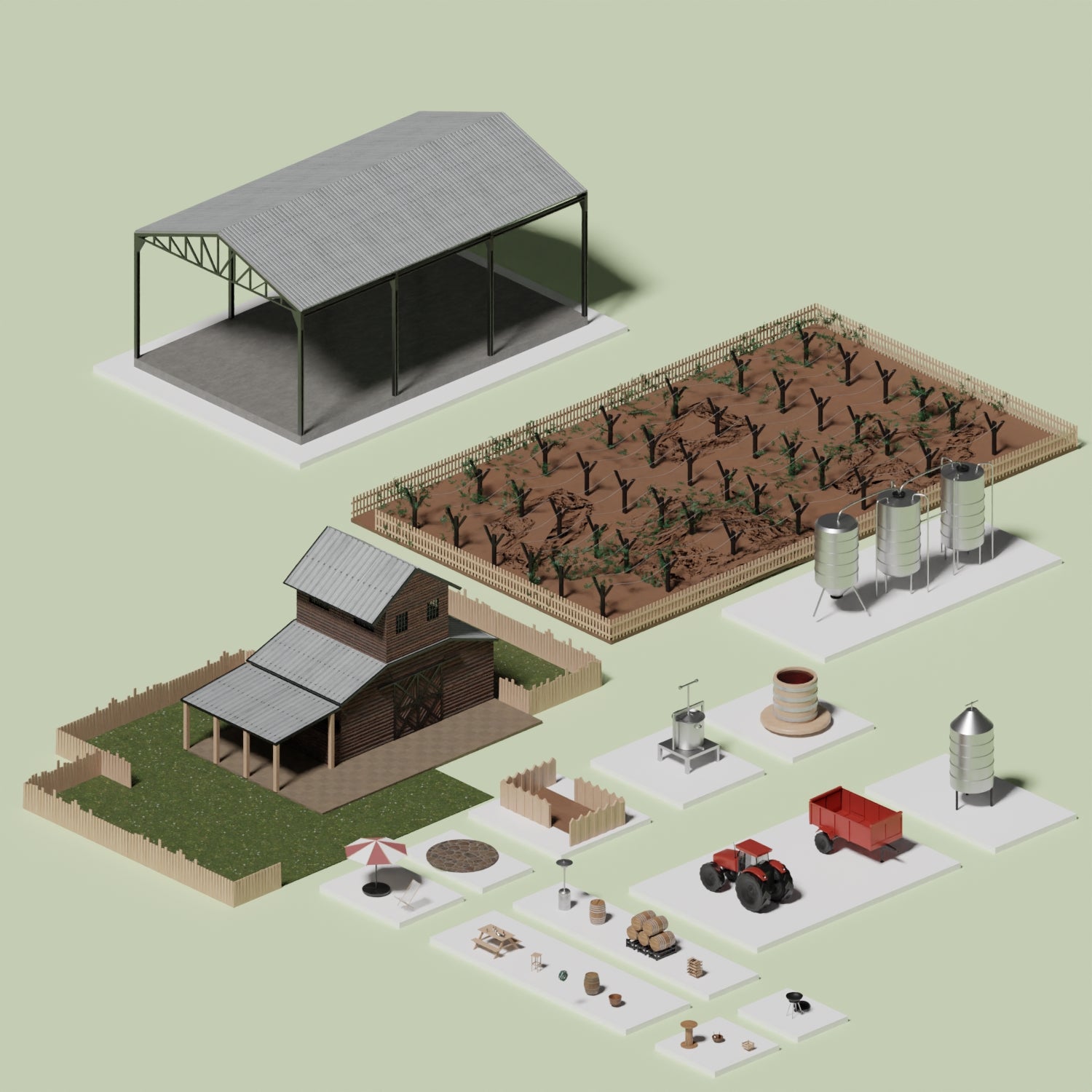 3D Model Winery PNG - Toffu Co