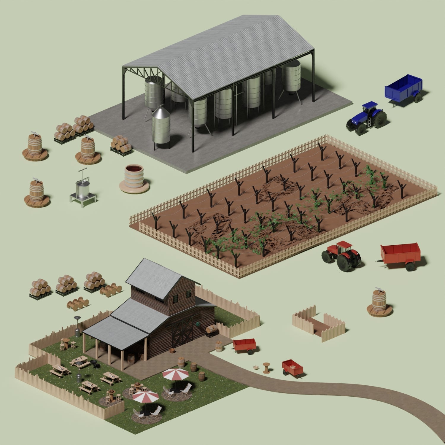 3D Model Winery PNG - Toffu Co