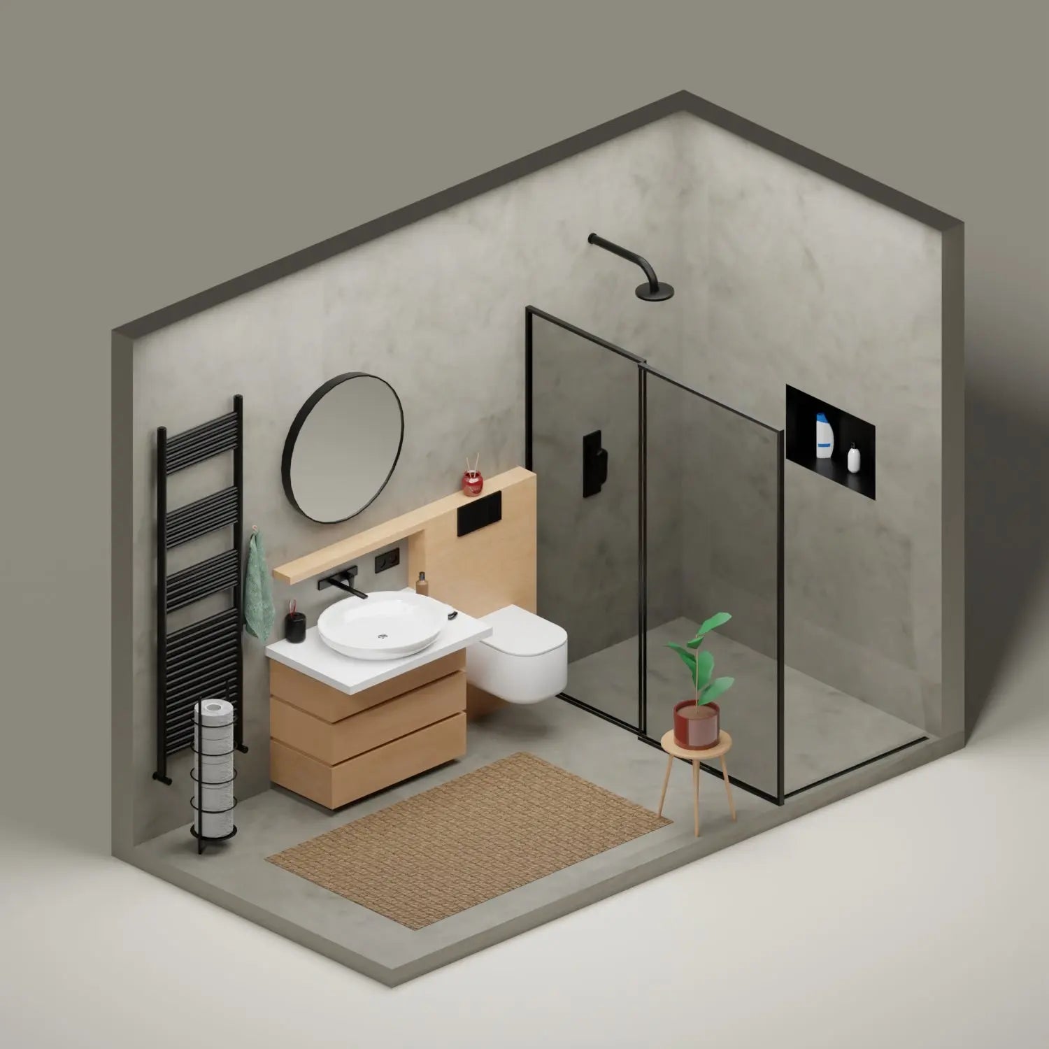 3D Model Bathroom Digital Artwork drawings | Toffu Co