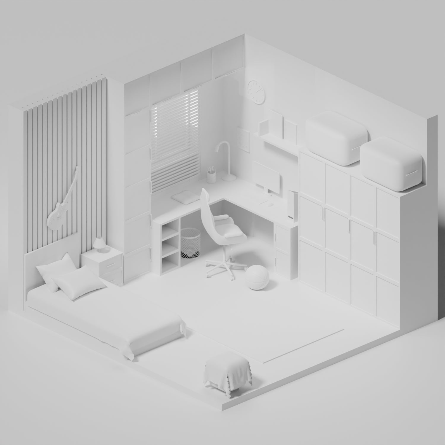 3D Model Low-Poly Bedroom 2 PNG - Toffu Co