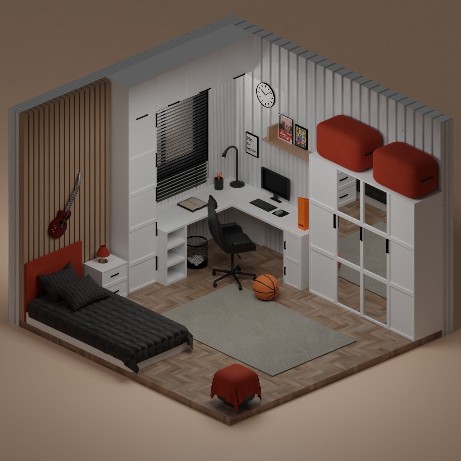 3D Model Low-Poly Bedroom 2 PNG - Toffu Co