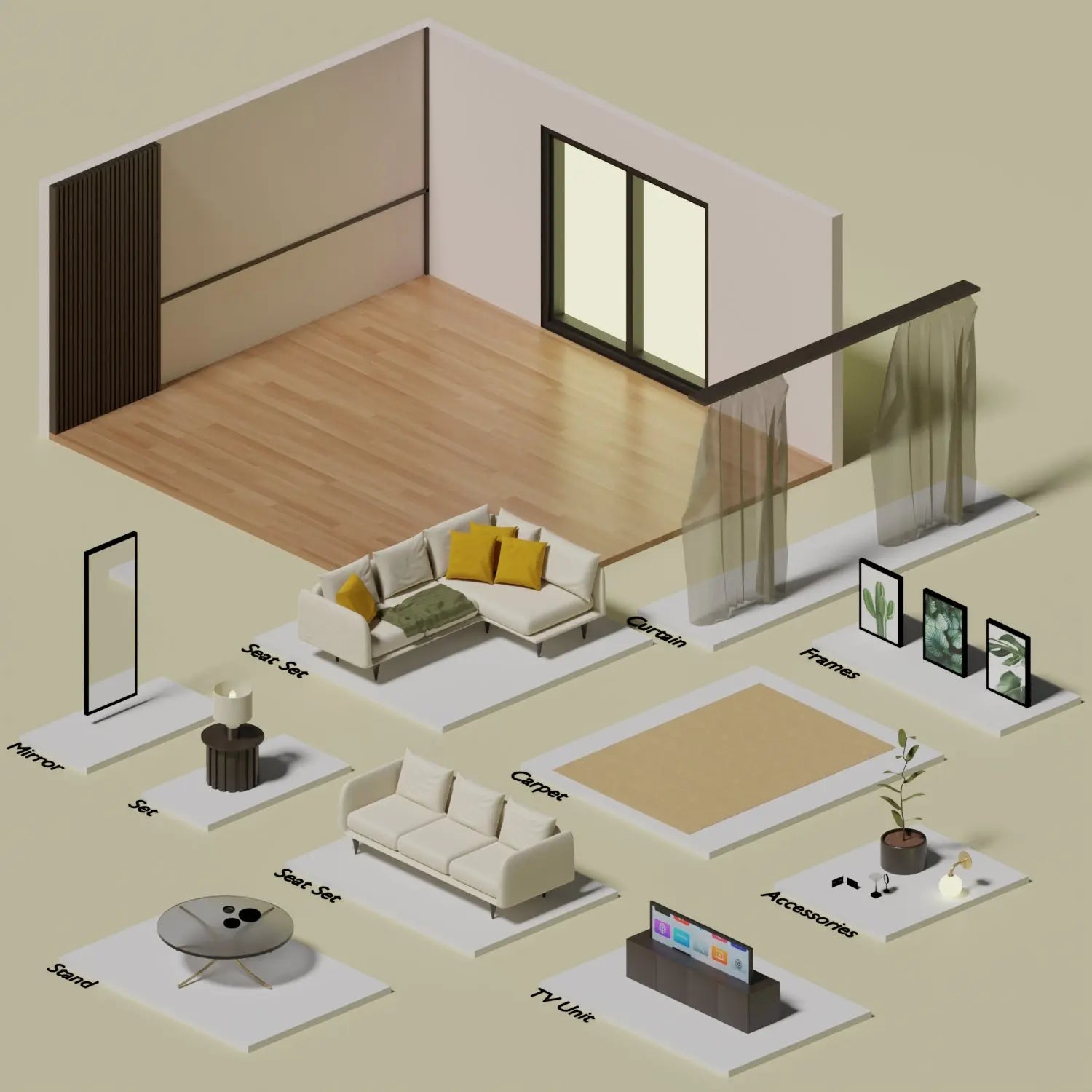 3D Model Living Room 3 Digital Artwork drawings | Toffu Co