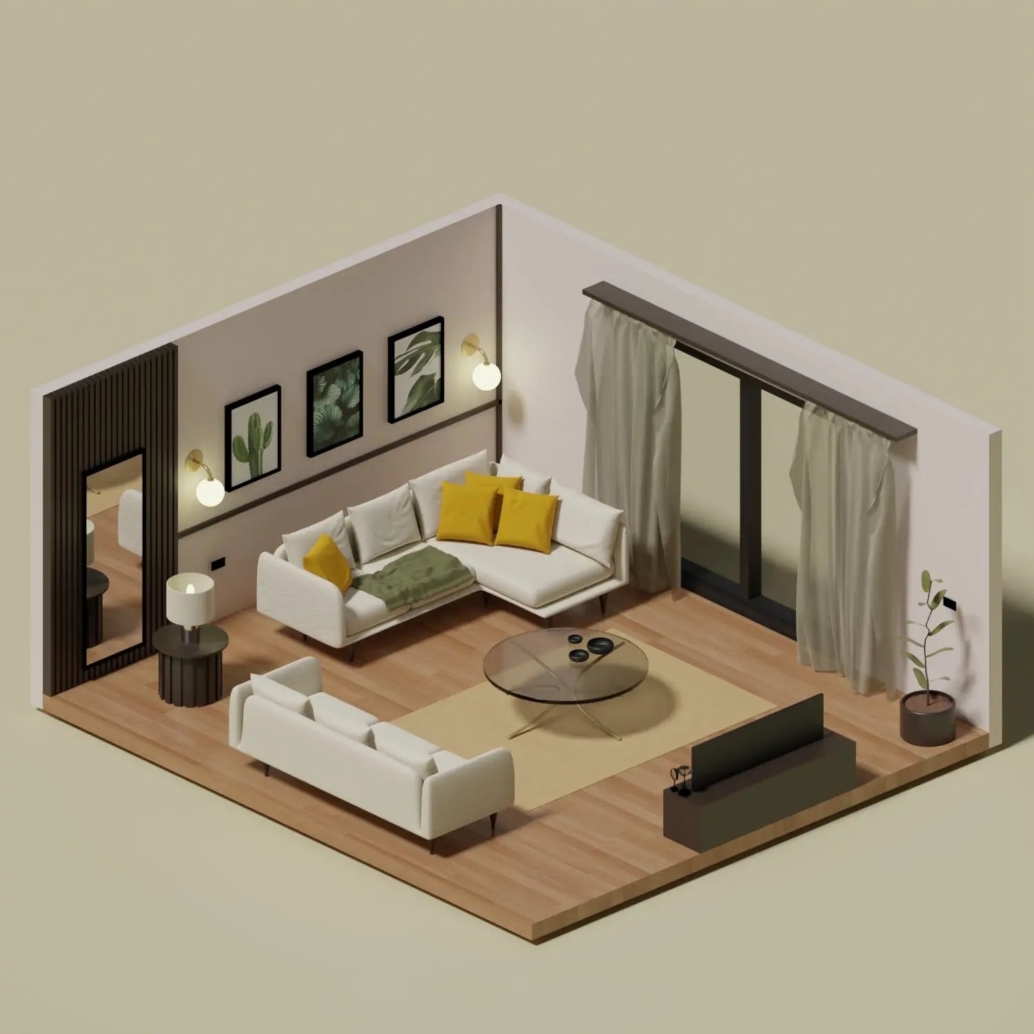 3D Model Living Room 3 Digital Artwork drawings | Toffu Co