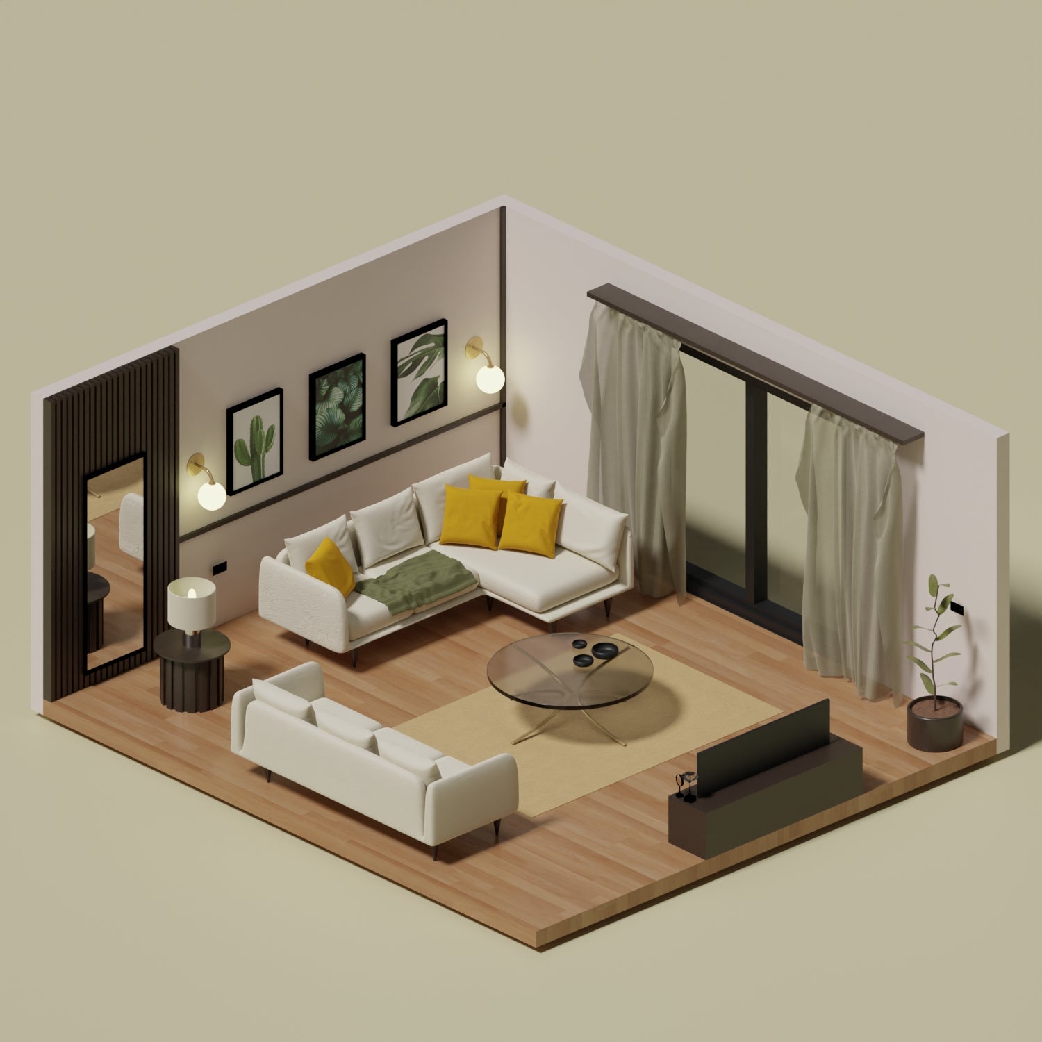3D Model Low-Poly Living Room 4 PNG - Toffu Co