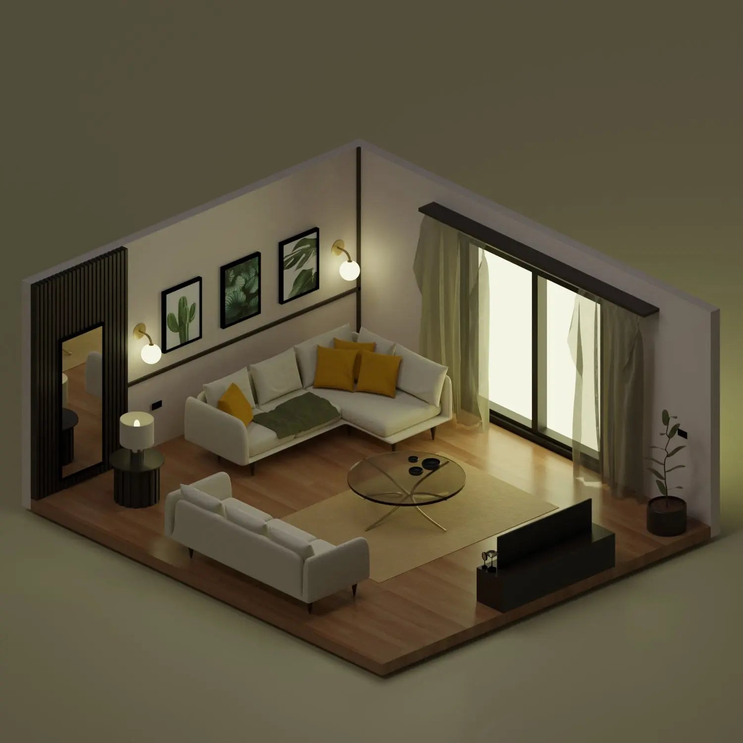 3D Model Living Room 3 Digital Artwork drawings | Toffu Co