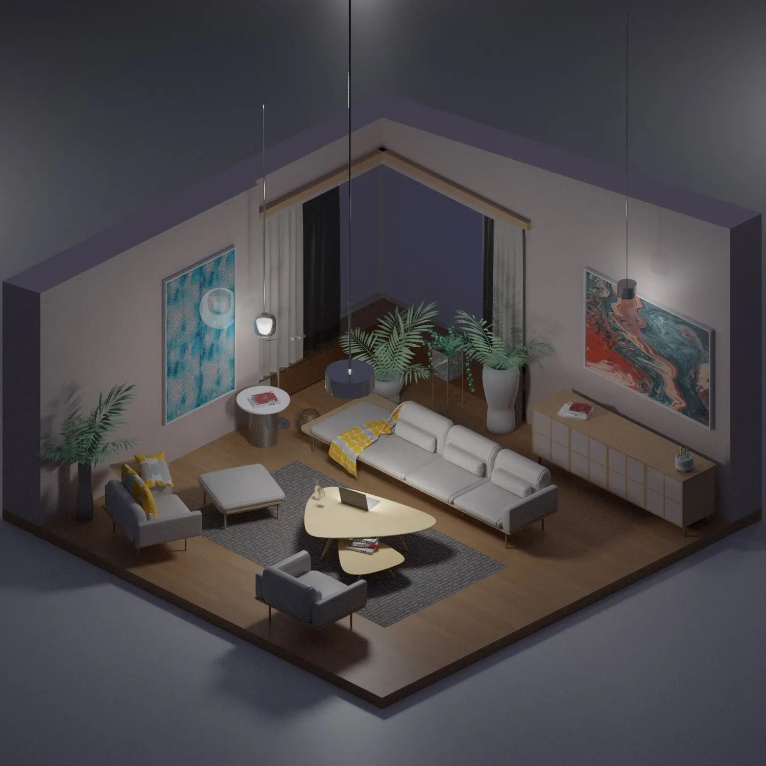 3D Model Living Room 4 Digital Artwork drawings | Toffu Co