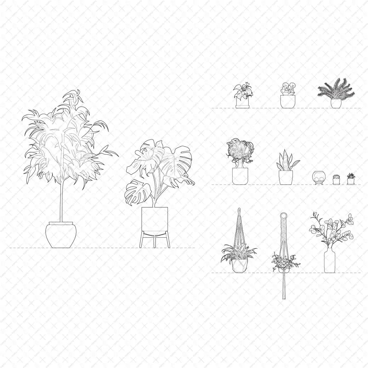 Cad Interior Potted Plants Digital Artwork drawings | Toffu Co