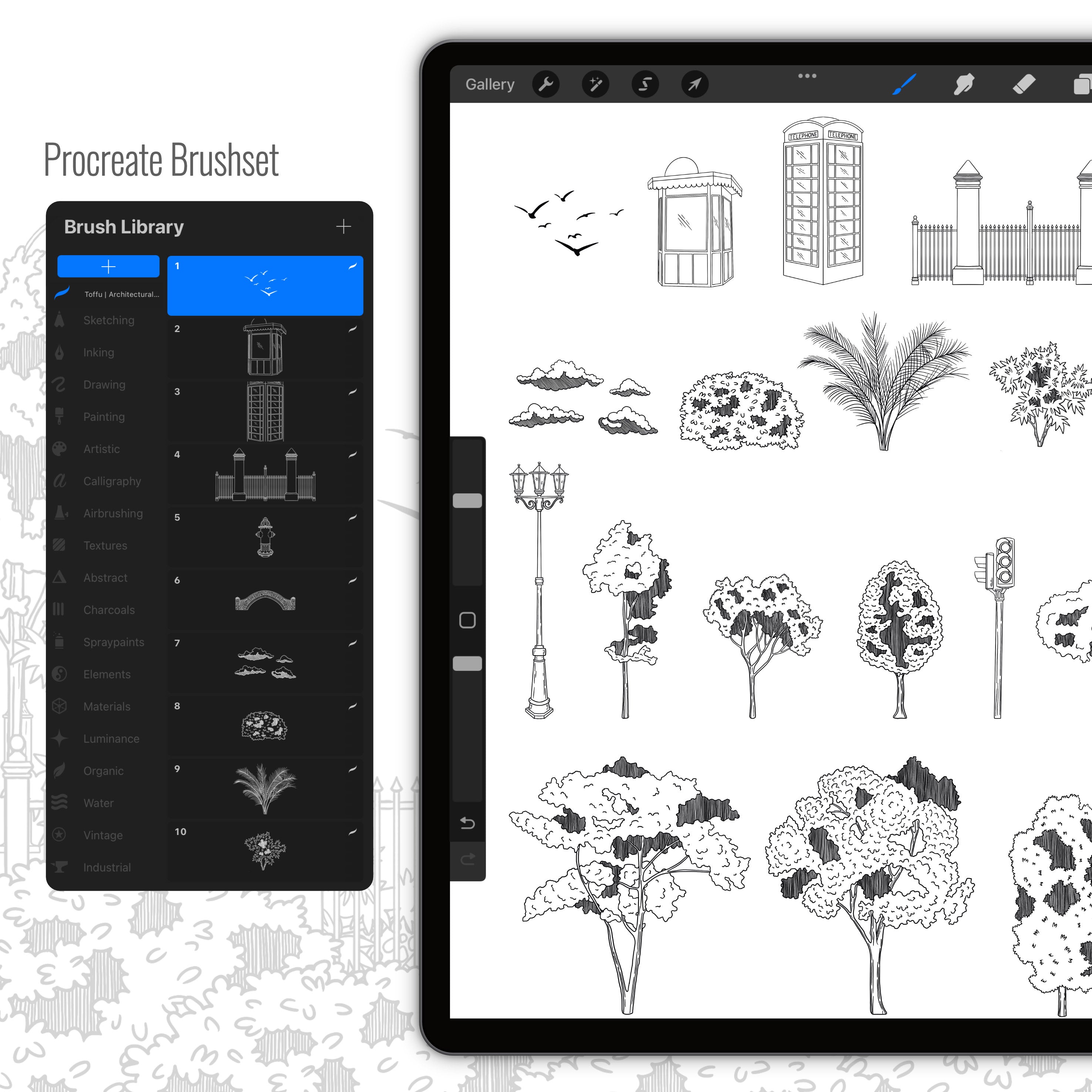 Procreate Architectural Sketching Brushset & Illustrations 2 PNG - Toffu Co