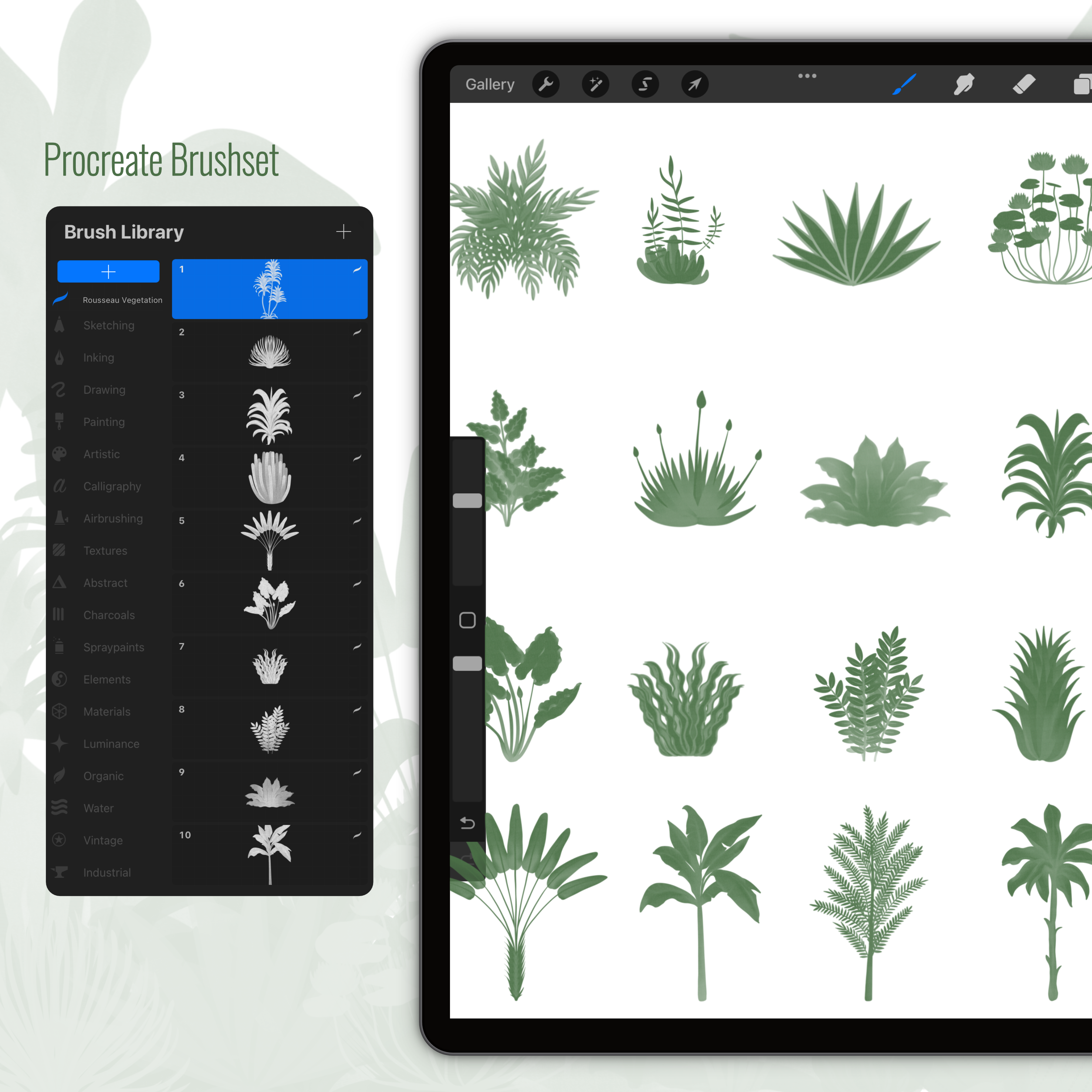 Procreate Rousseau Vegetation Brushset & Illustrations PNG - Toffu Co