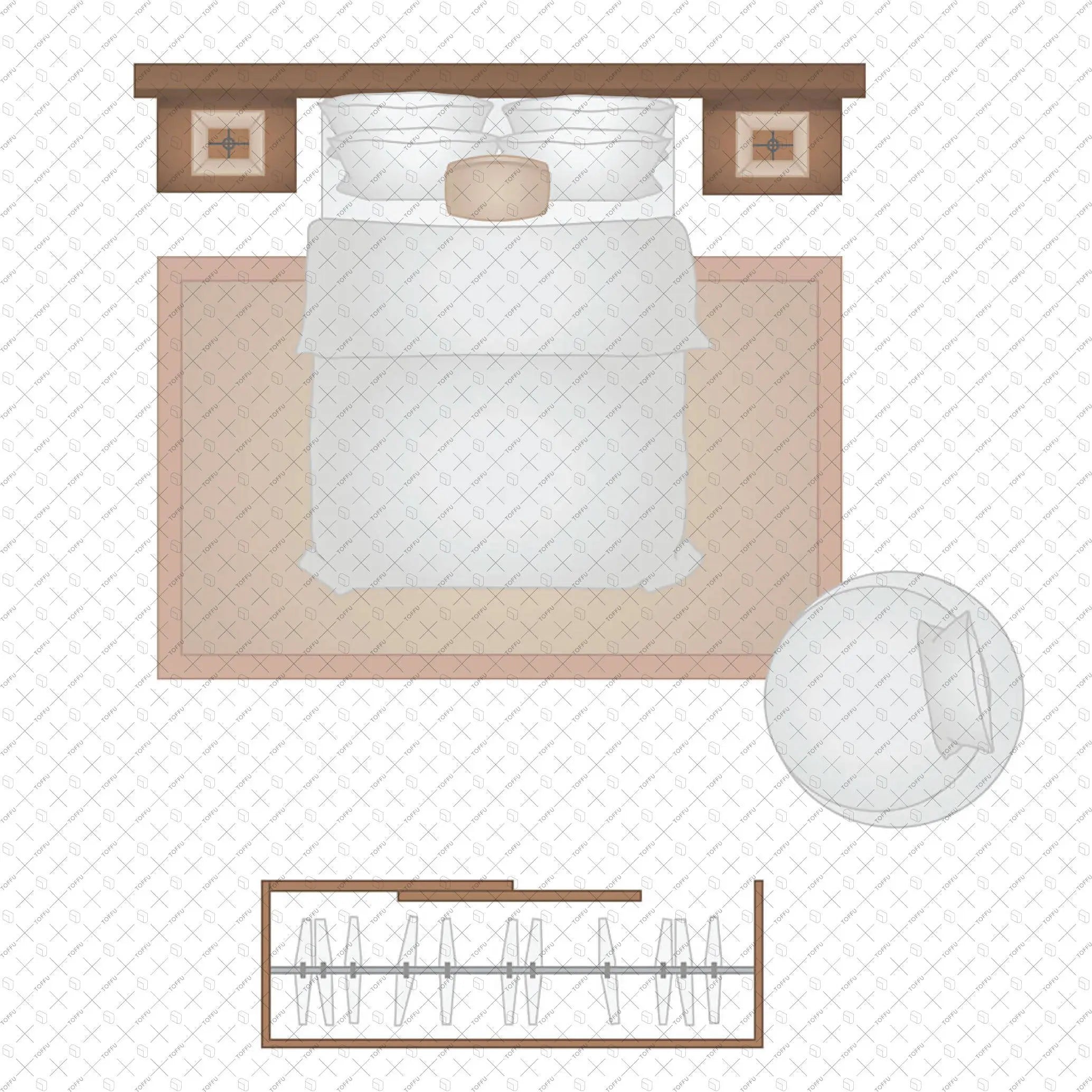 Flat Vector Bedroom Top View PNG - Toffu Co