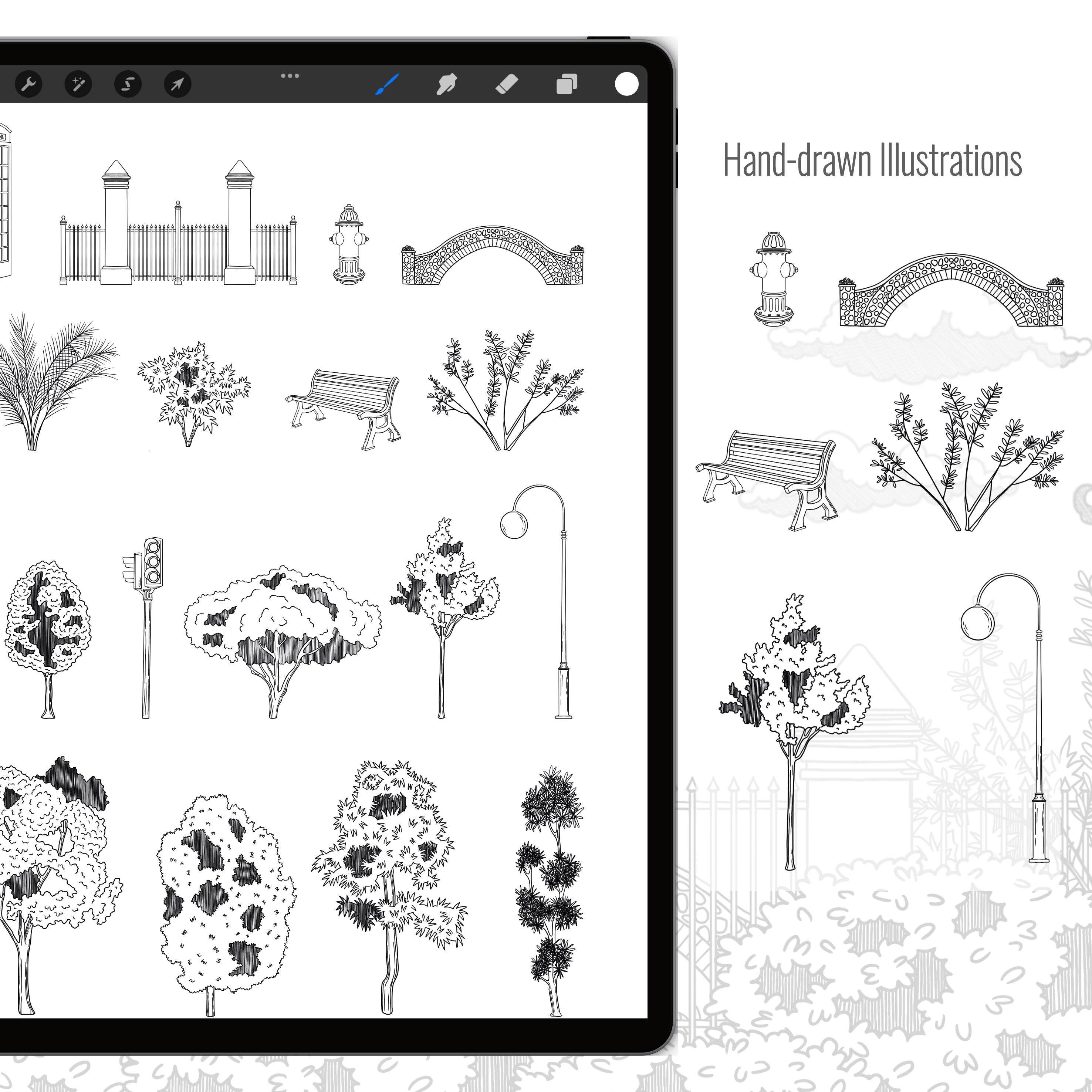 Procreate Architectural Sketching Brushset & Illustrations 2 PNG - Toffu Co