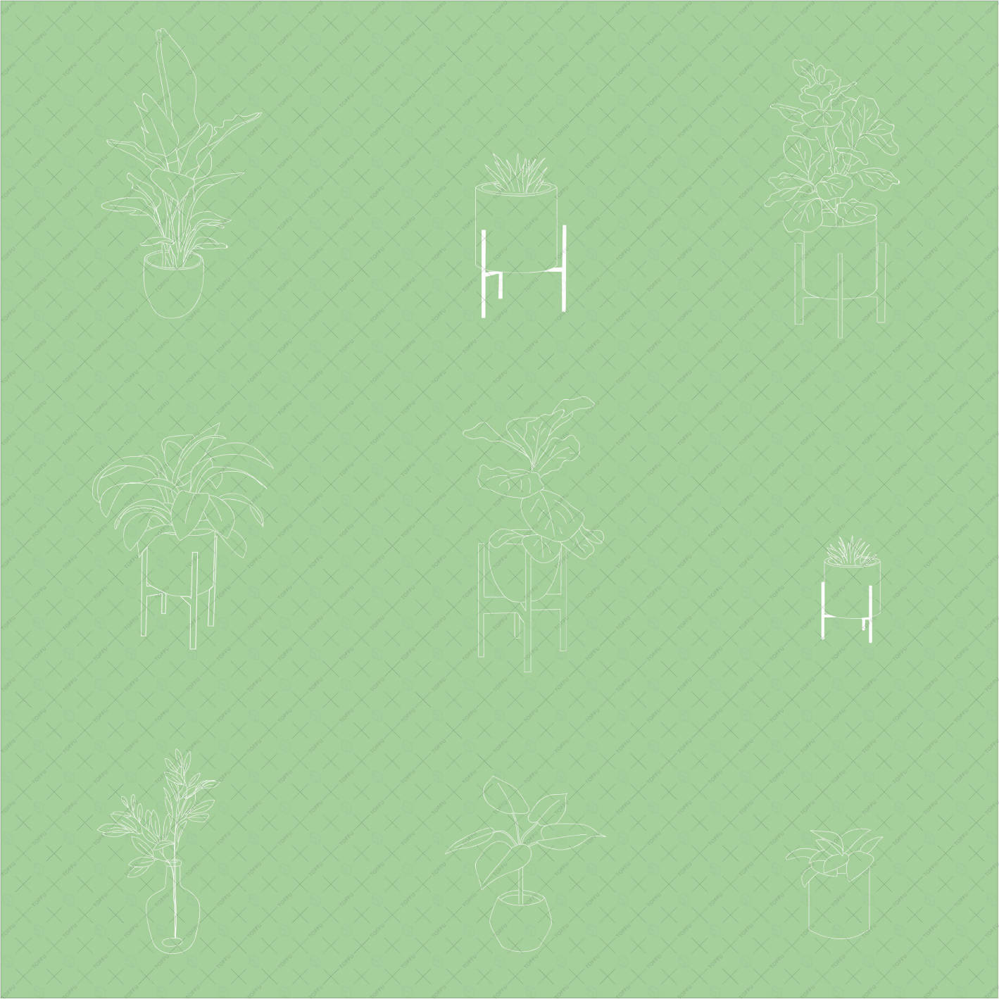 Axonometric Potted Plants 2 PNG - Toffu Co