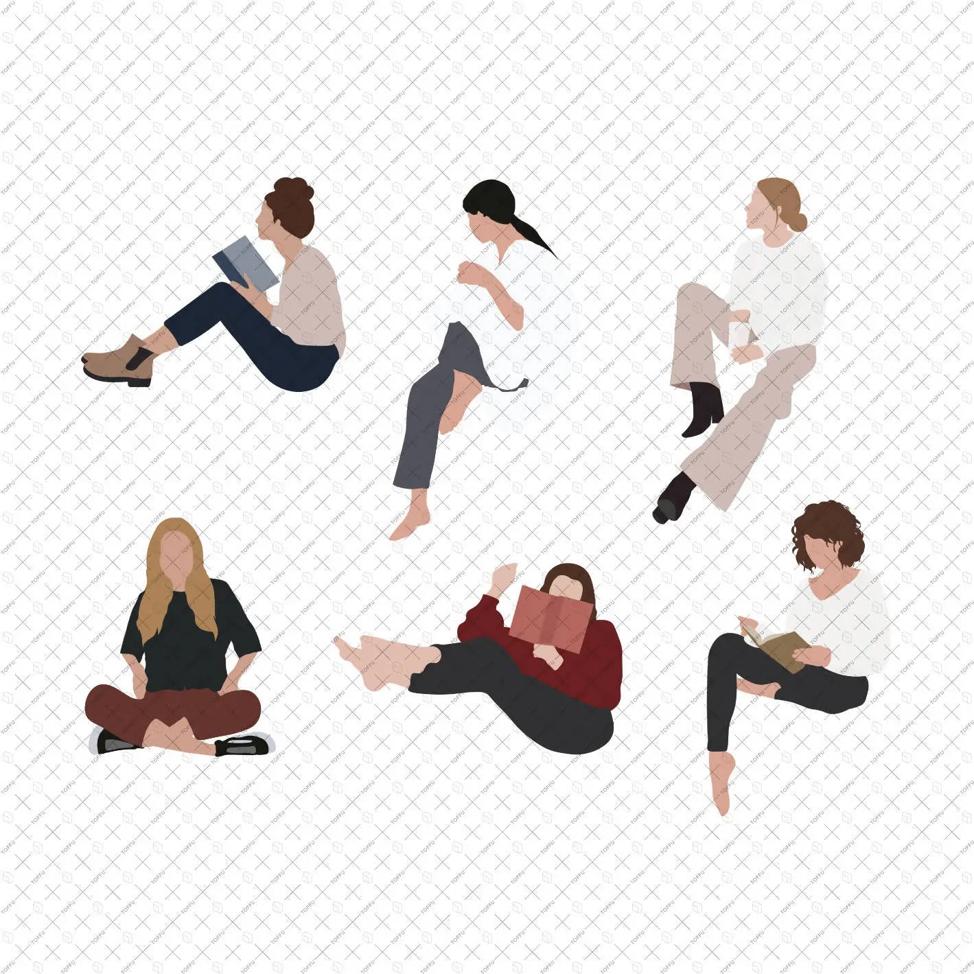 Flat Vector People Sitting 1 Digital Artwork drawings | Toffu Co