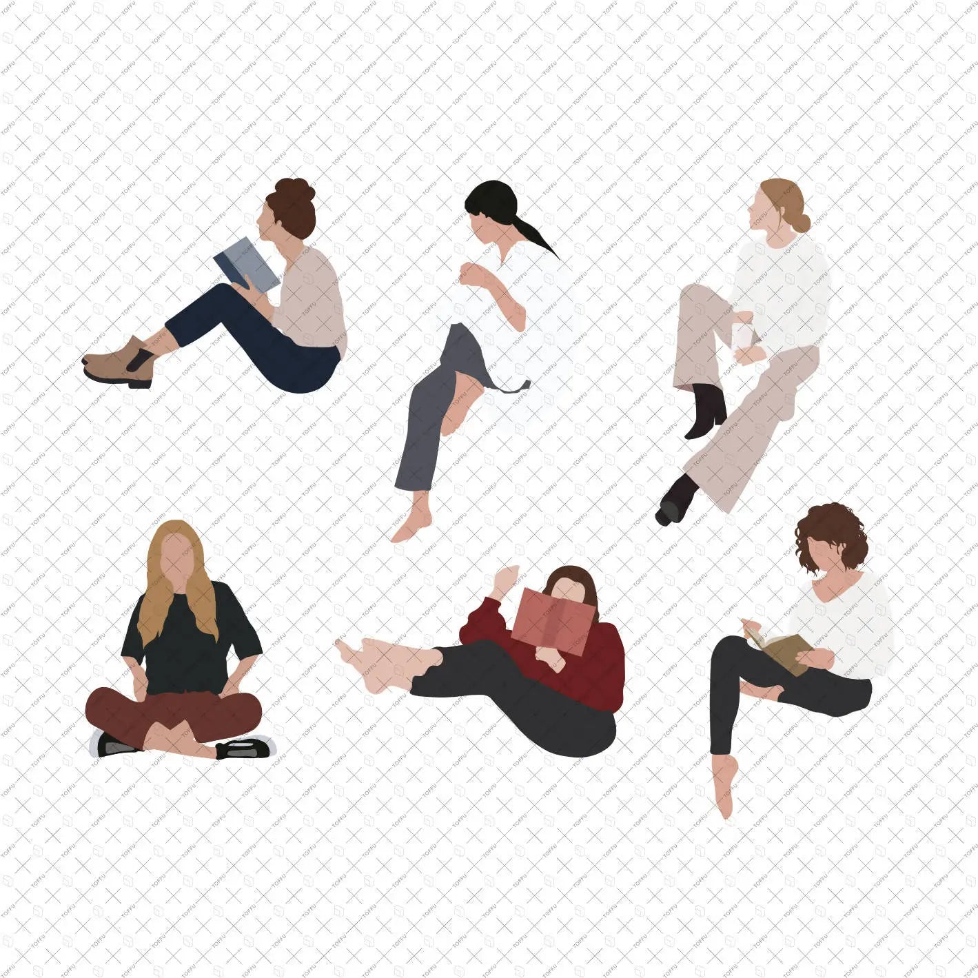 Flat Vector People Sitting 1 PNG - Toffu Co