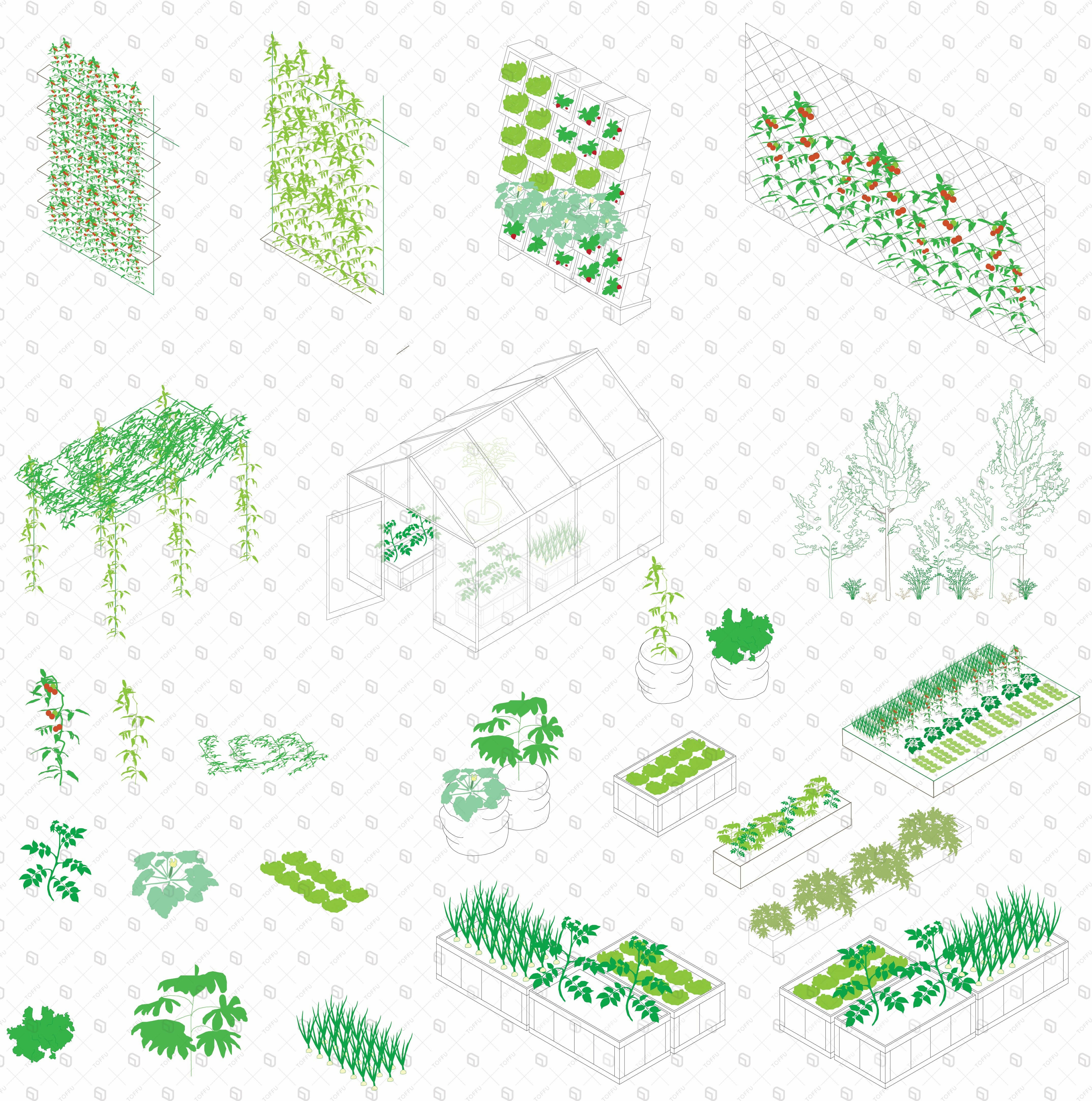 Axonometric Vector Botanical Garden and Plants Extended PNG - Toffu Co