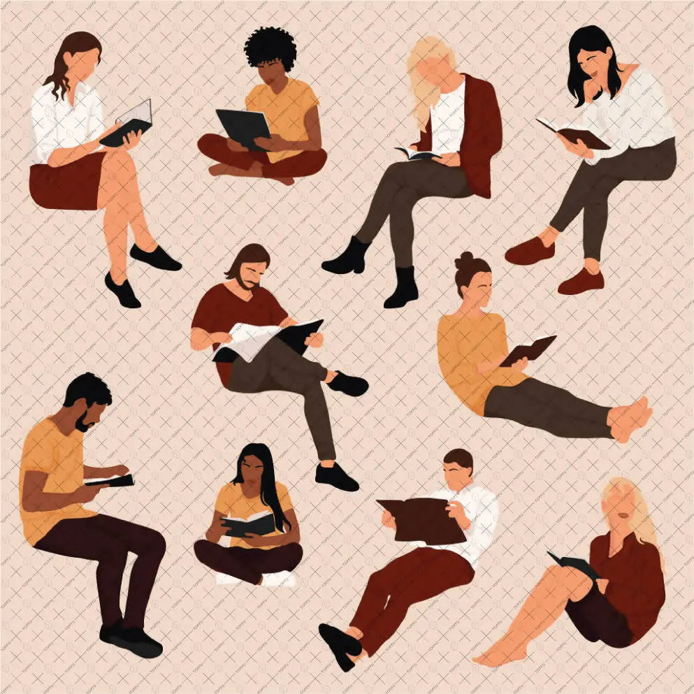 Flat Vector People Reading Digital Artwork drawings | Toffu Co