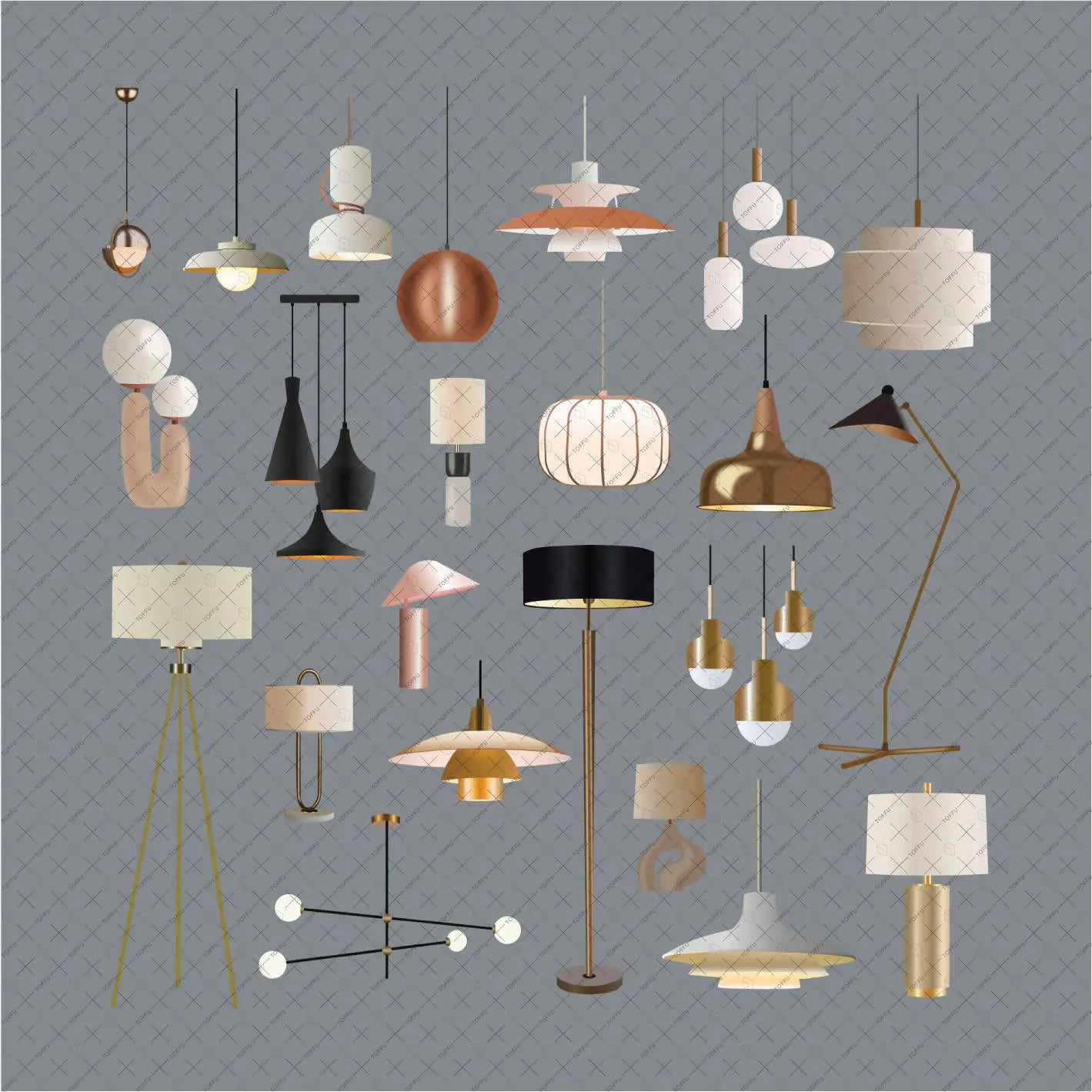 Flat Vector Lamps (23 Figures) Digital Artwork drawings | Toffu Co