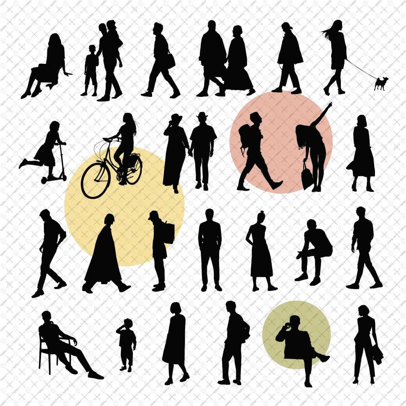 Flat Vector - Brush People Silhouette Digital Artwork drawings | Toffu Co