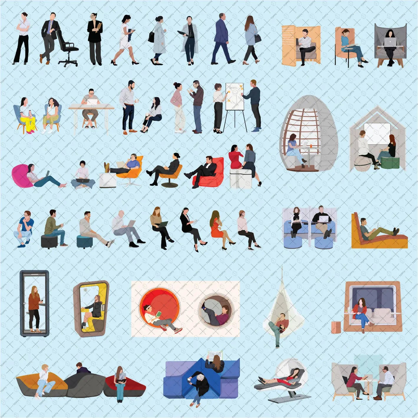 Flat Vector Office People Mega Pack Digital Artwork drawings | Toffu Co