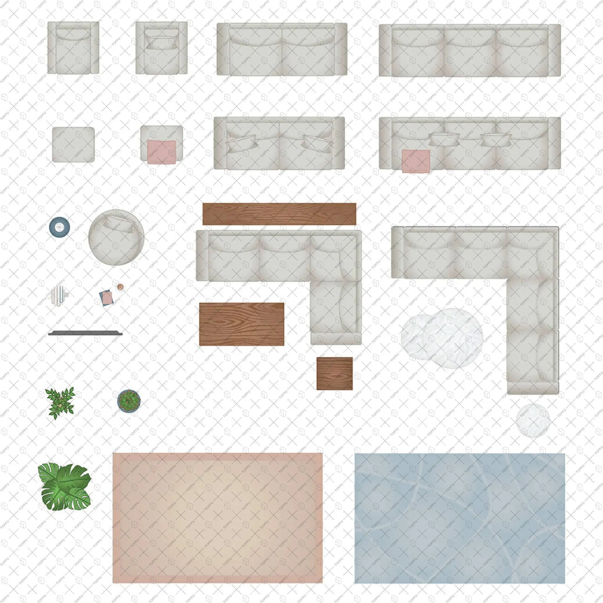 Flat Vector Living Room Top View Digital Artwork drawings | Toffu Co