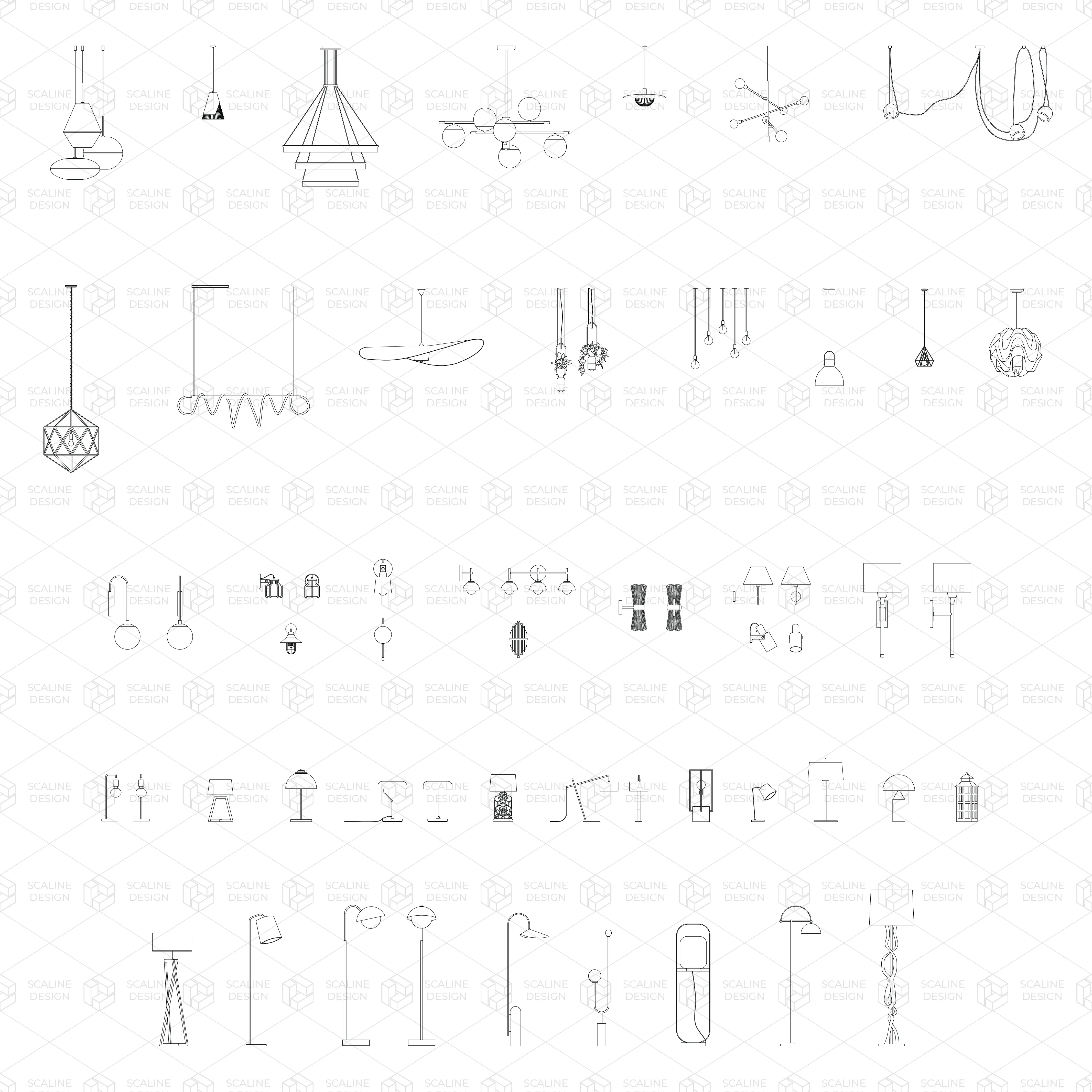 Cad and Vector Lighting Collection (elevation) Digital Artwork drawings | Toffu Co