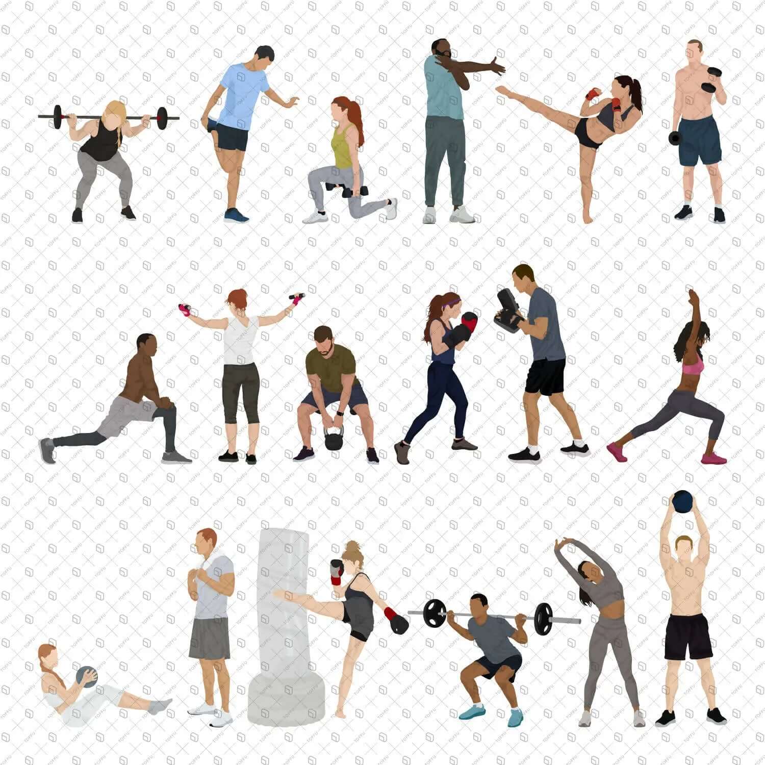 Flat Vector People Working Out Digital Artwork drawings | Toffu Co