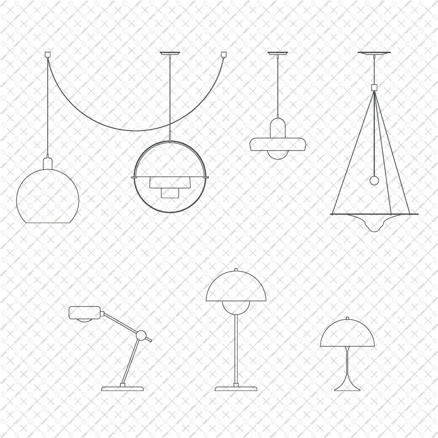 Cad Lighting Fixtures and Lamps Digital Artwork drawings | Toffu Co