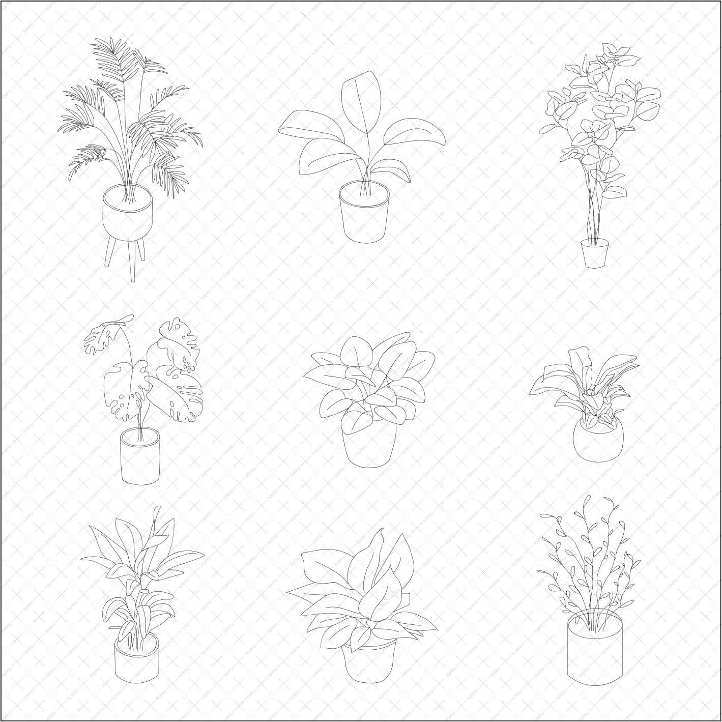 Axonometric Potted Plants PNG - Toffu Co