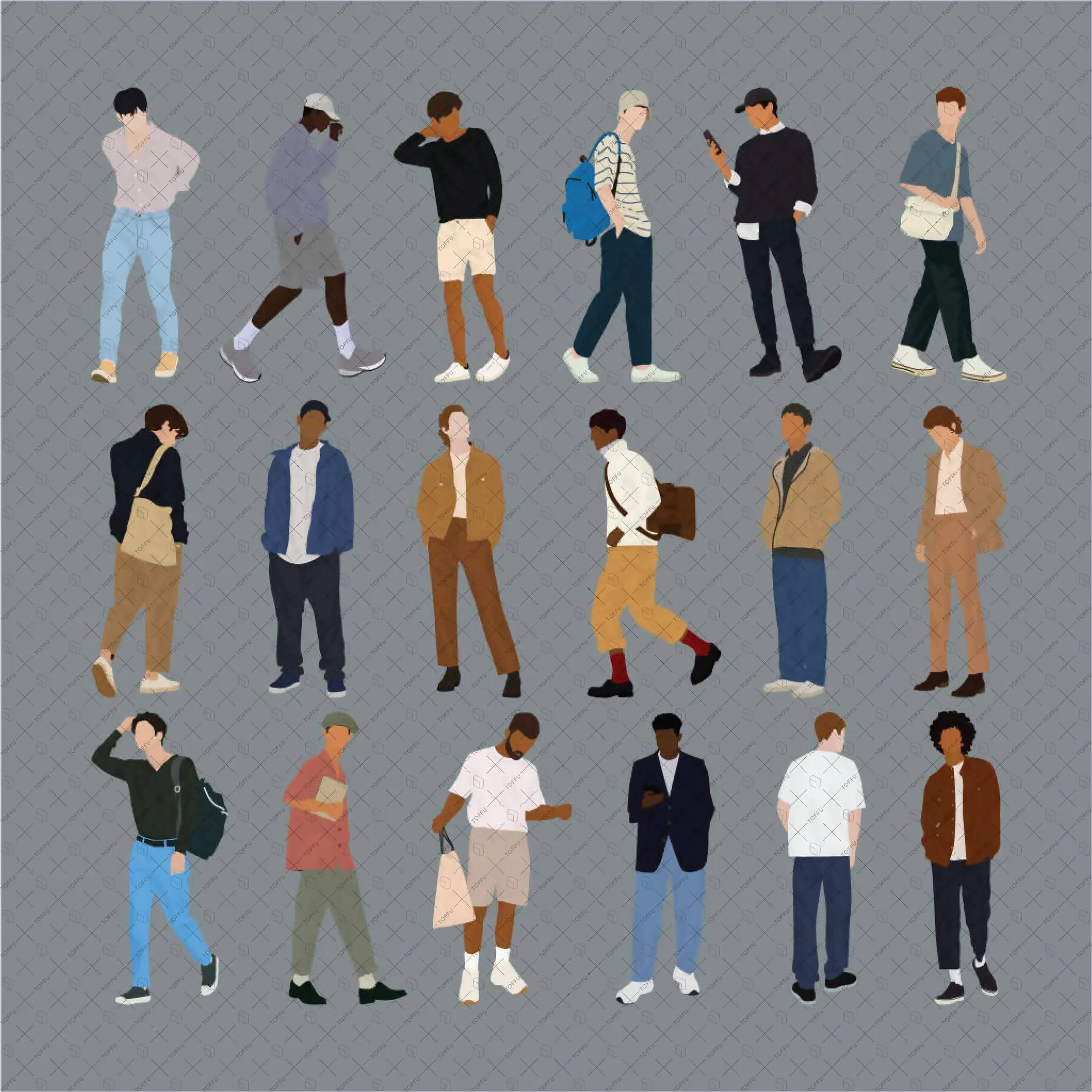 Flat Vector Urban Men Digital Artwork drawings | Toffu Co