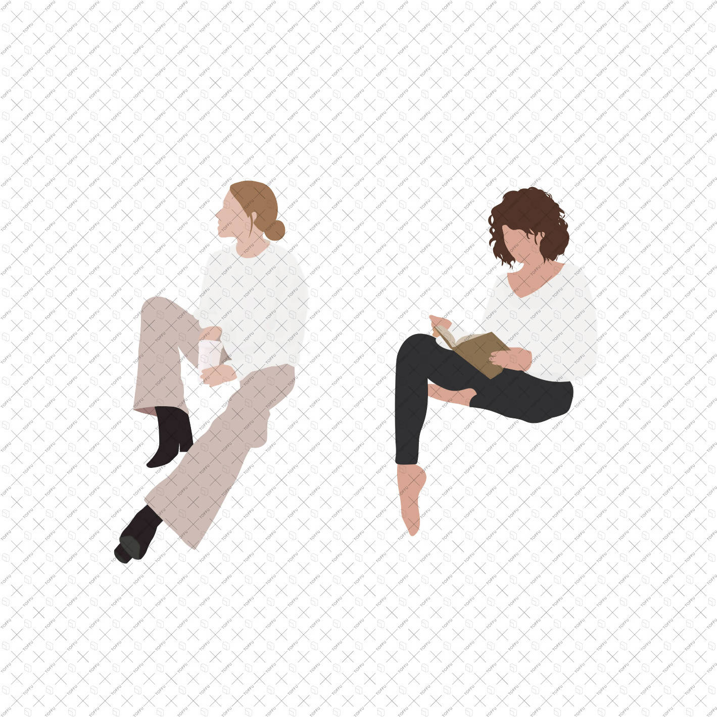 Flat Vector People Sitting 1 PNG - Toffu Co
