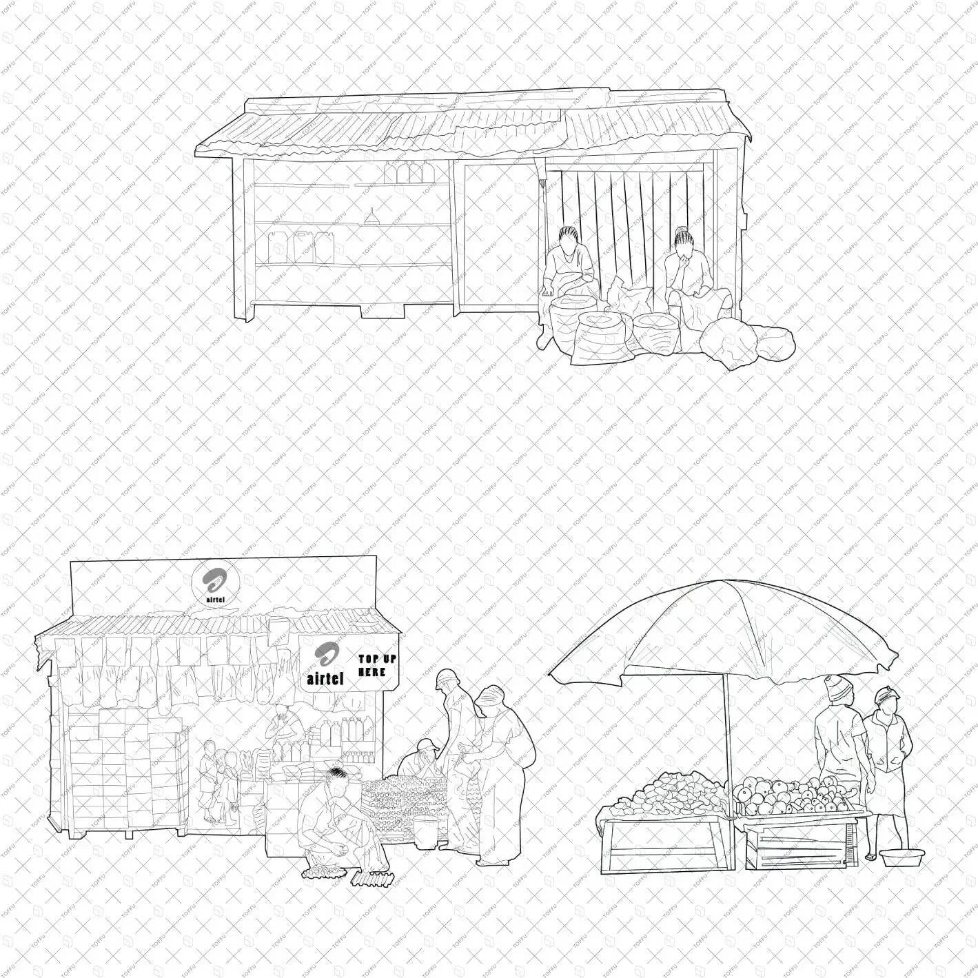 Cad African Marketplace Digital Artwork drawings | Toffu Co