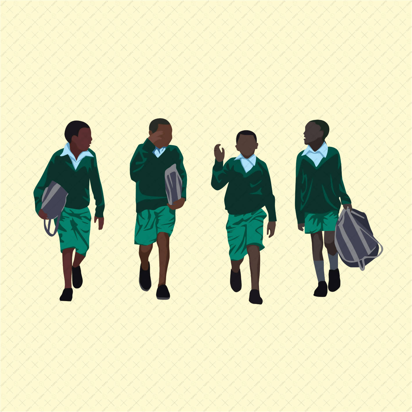 Flat Vector African School Children PNG - Toffu Co
