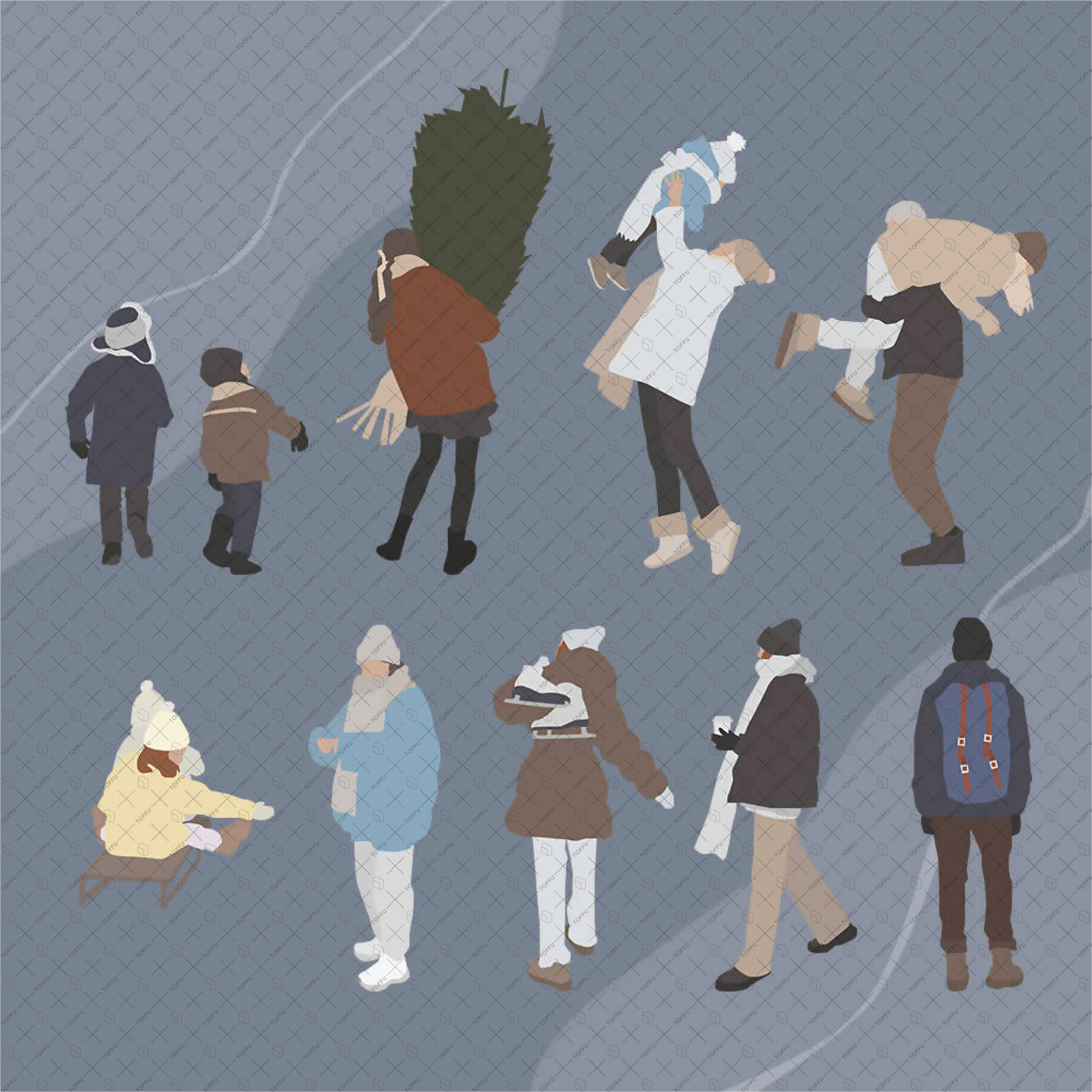 Flat Vector People - Pack "Winter" PNG - Toffu Co