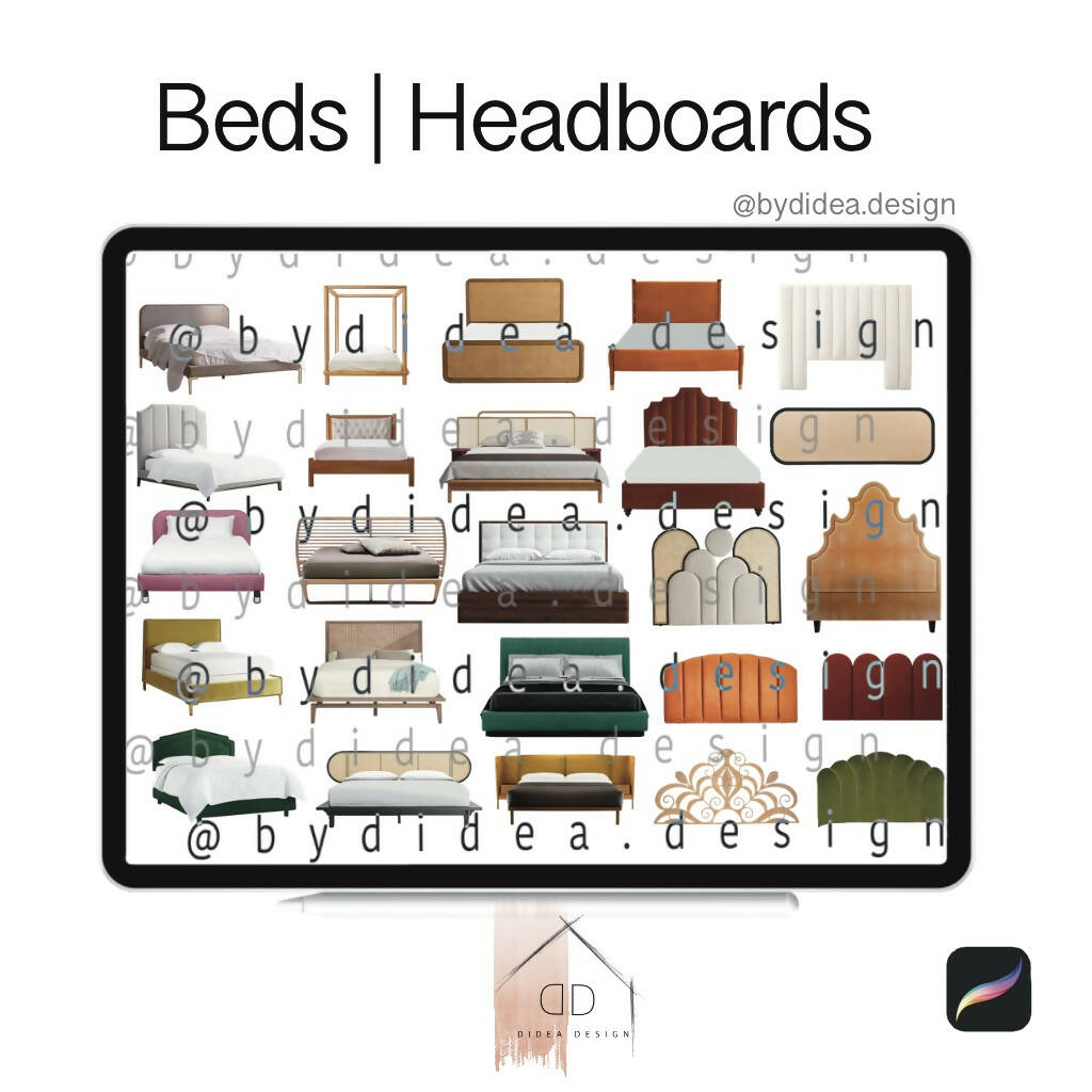 Procreate Bed & Headboard Cutouts PNG - Toffu Co