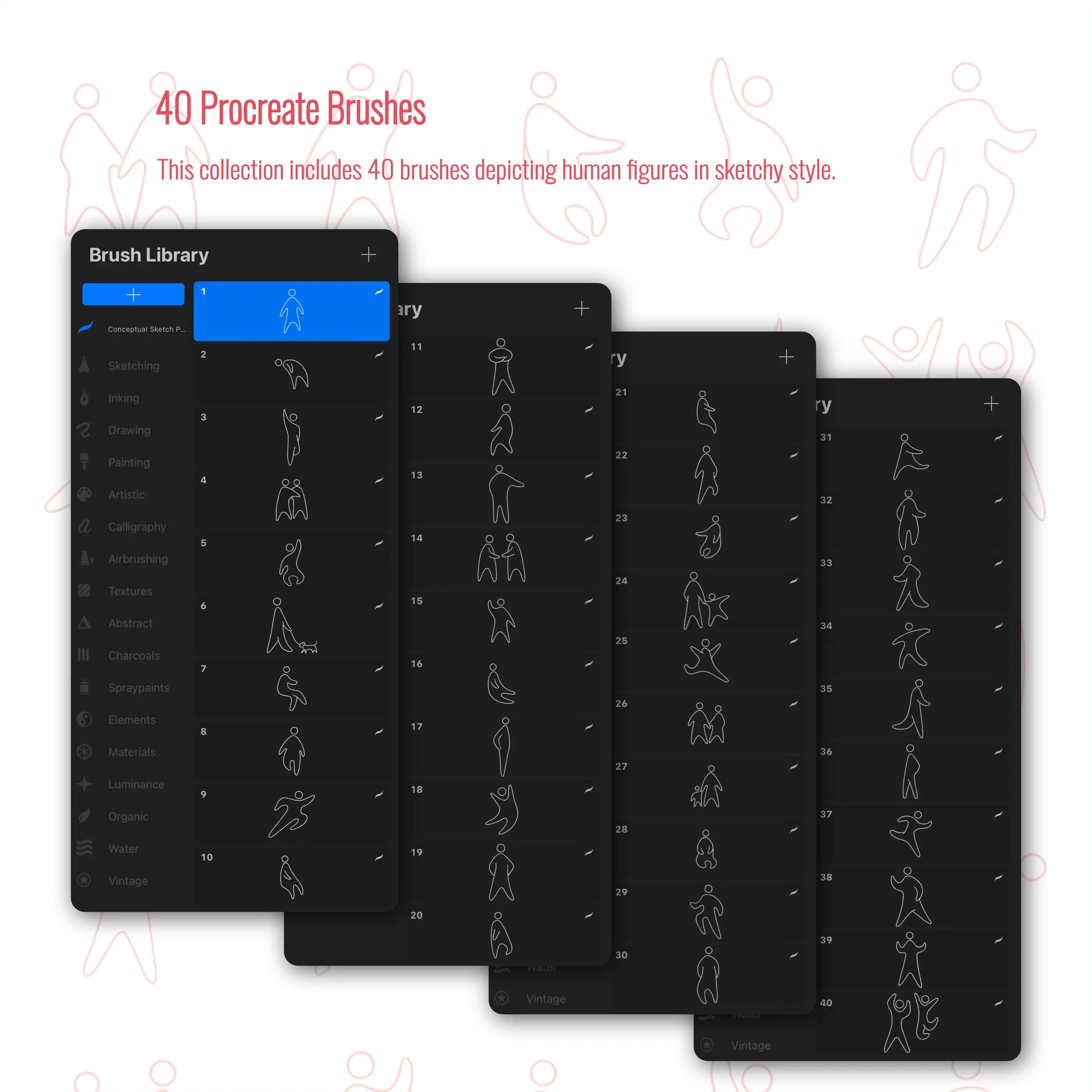 Procreate Conceptual Sketch People Brushset Digital Artwork drawings | Toffu Co