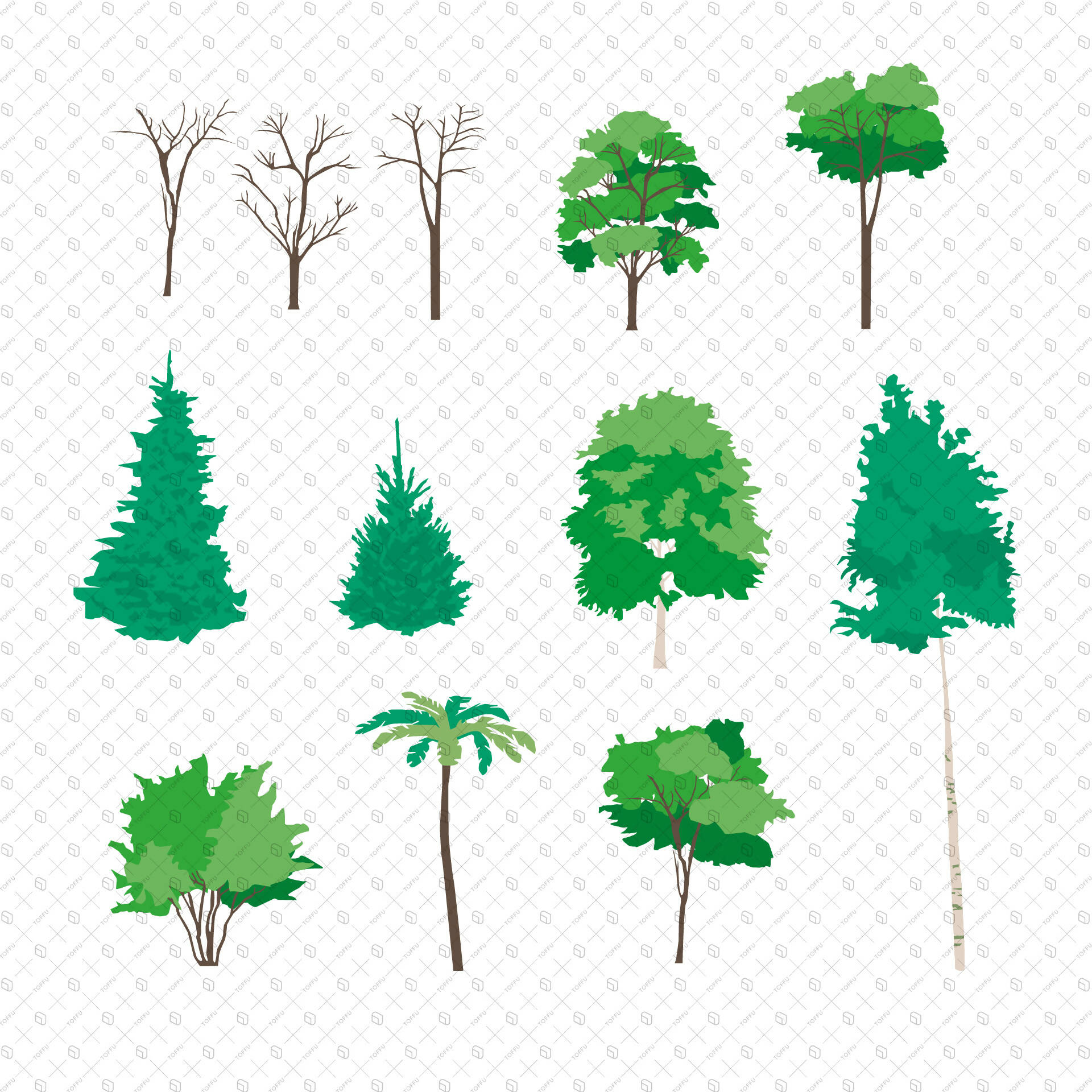 Flat Vector Trees PNG - Toffu Co