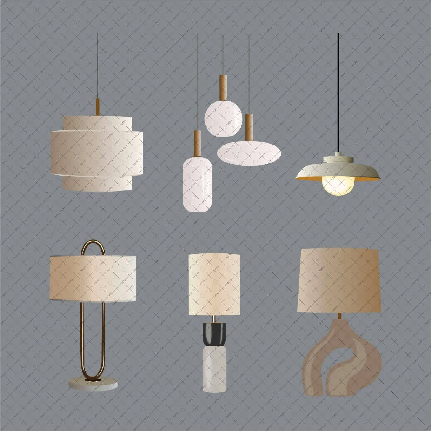 Flat Vector Lamps (23 Figures) Digital Artwork drawings | Toffu Co