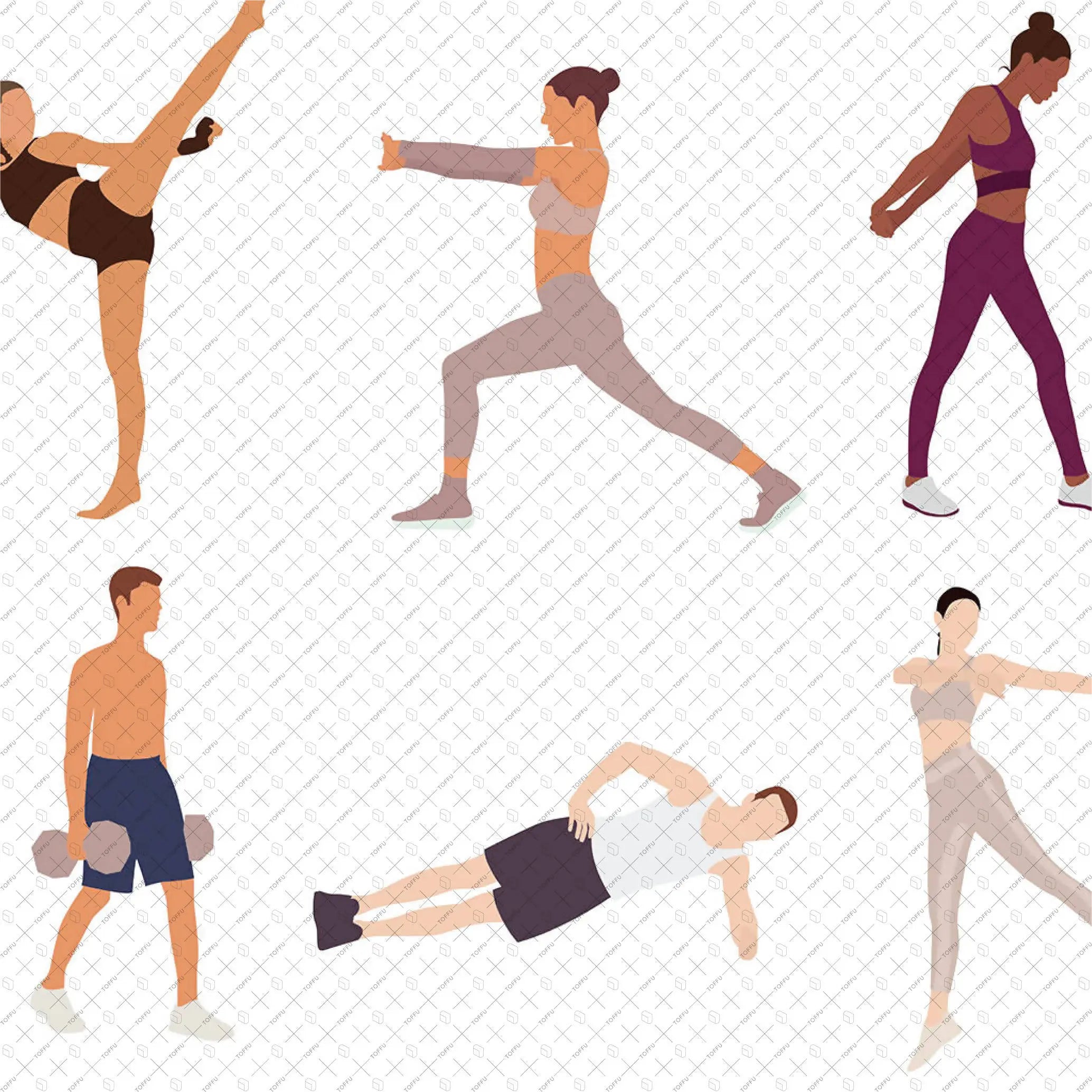 Flat Vector Exercise and Sport People Digital Artwork drawings | Toffu Co