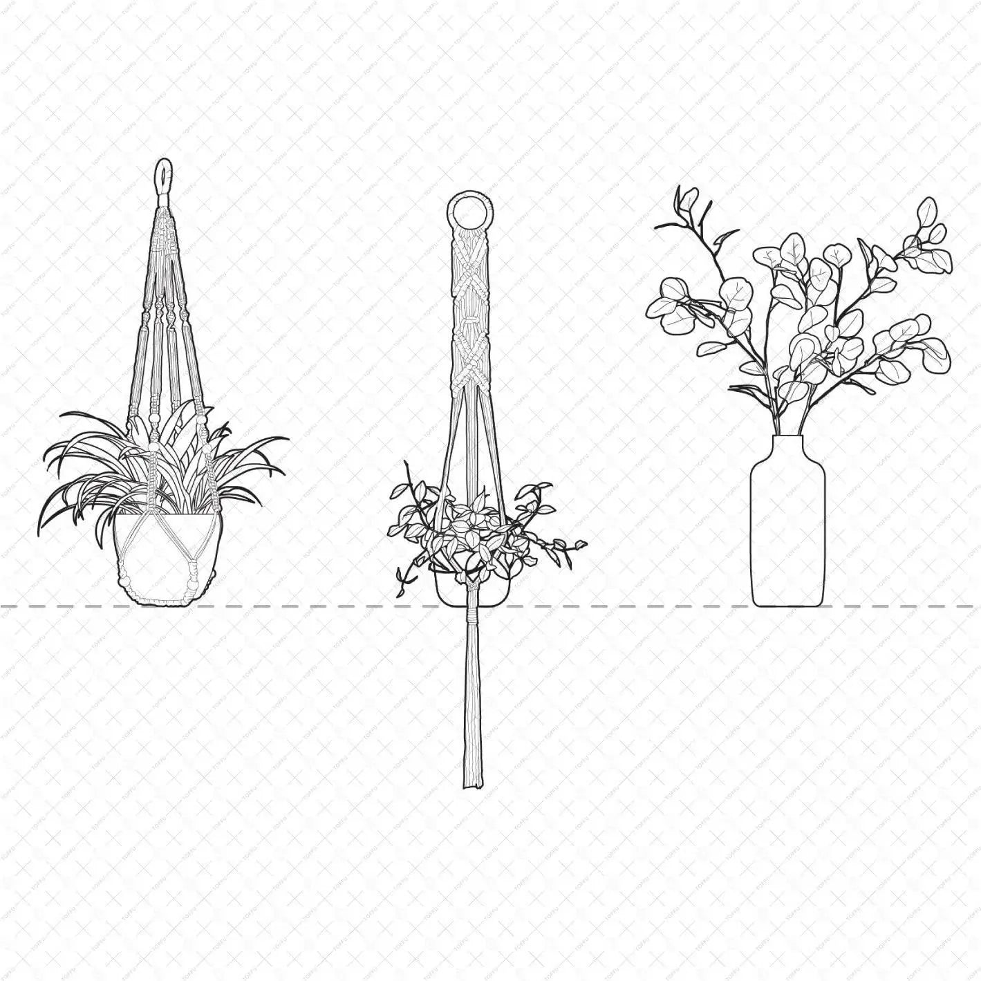 Cad Interior Potted Plants Digital Artwork drawings | Toffu Co