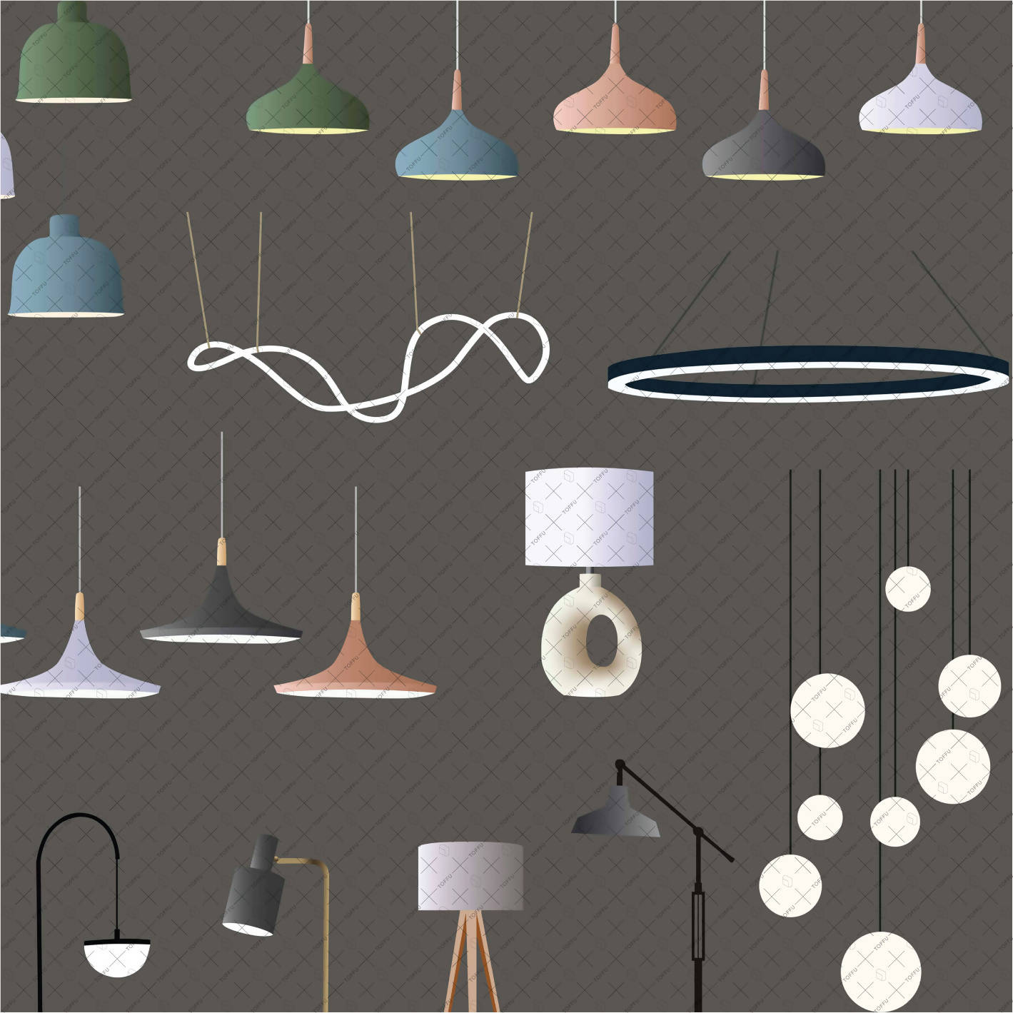 Flat Vector Enlightenment Objects, Lamps and Chandeliers PNG - Toffu Co