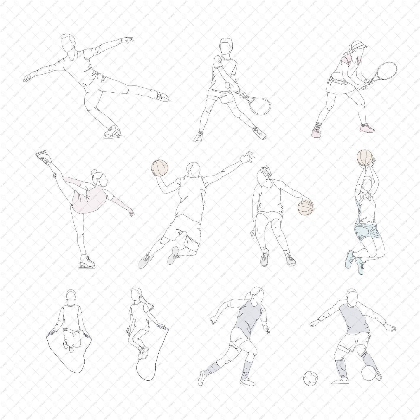 Flat Vector Line Art Athletes PNG - Toffu Co