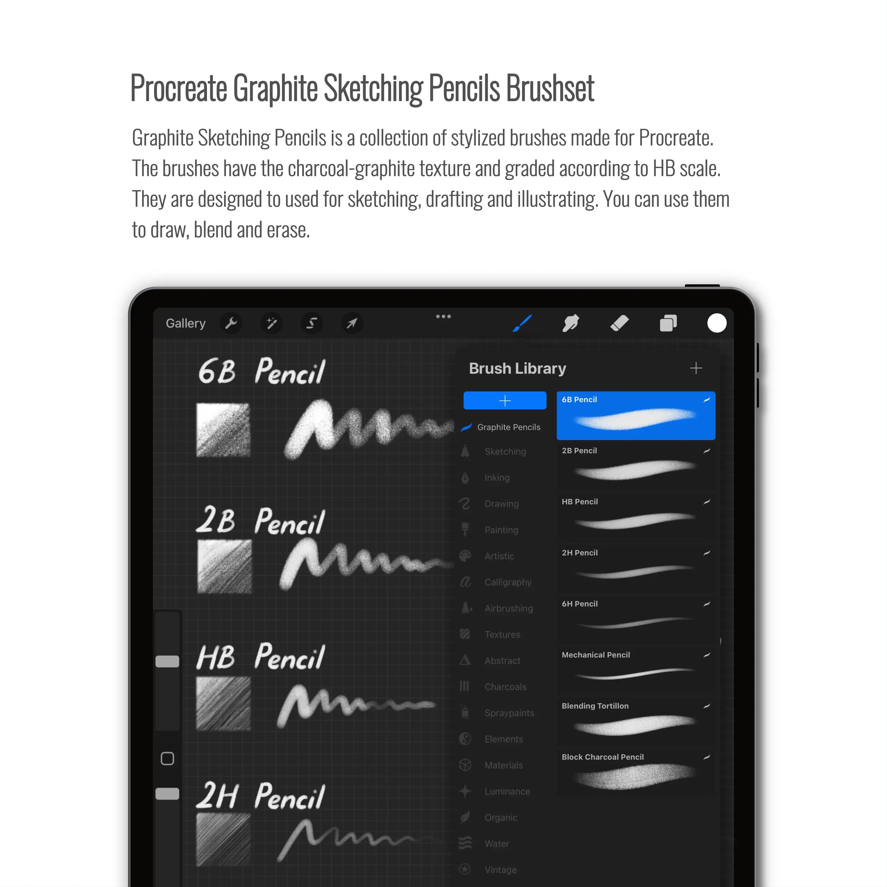 Procreate Graphite Sketching Pencil Brushes Digital Artwork drawings | Toffu Co