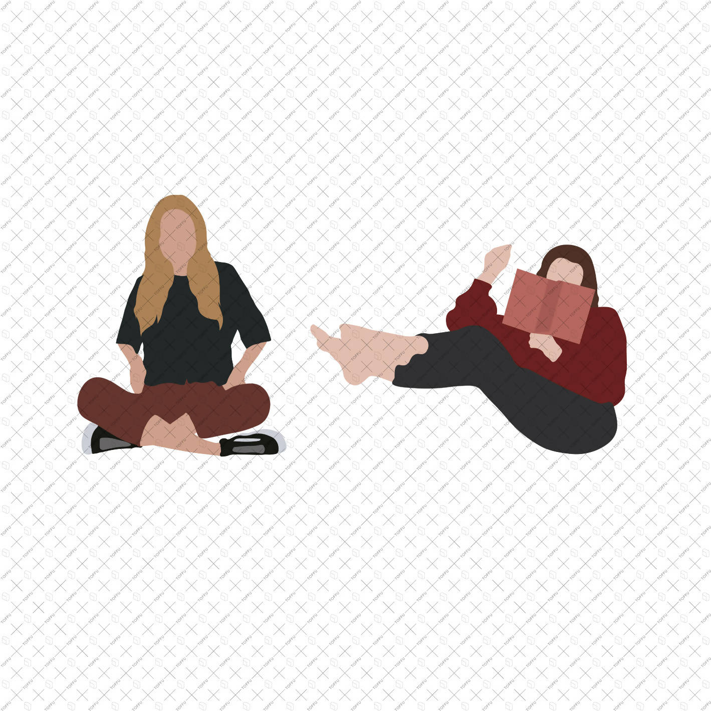 Flat Vector People Sitting 1 PNG - Toffu Co