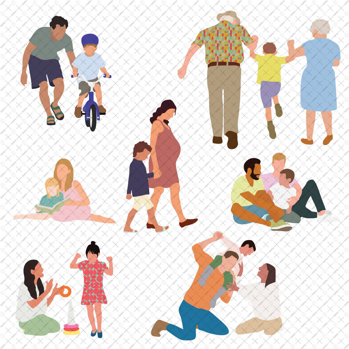 Flat Vector Family Time People PNG - Toffu Co